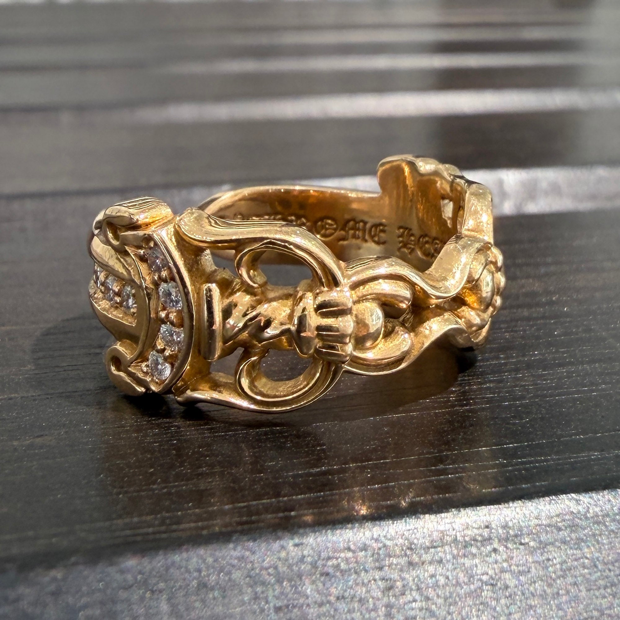 CHROME HEARTS 22K Open Double Dagger Ring Pave Diamond Size 17号 クロムハーツ 22K オープンダブルダガーリング パヴェダイヤモンド サイズ17号