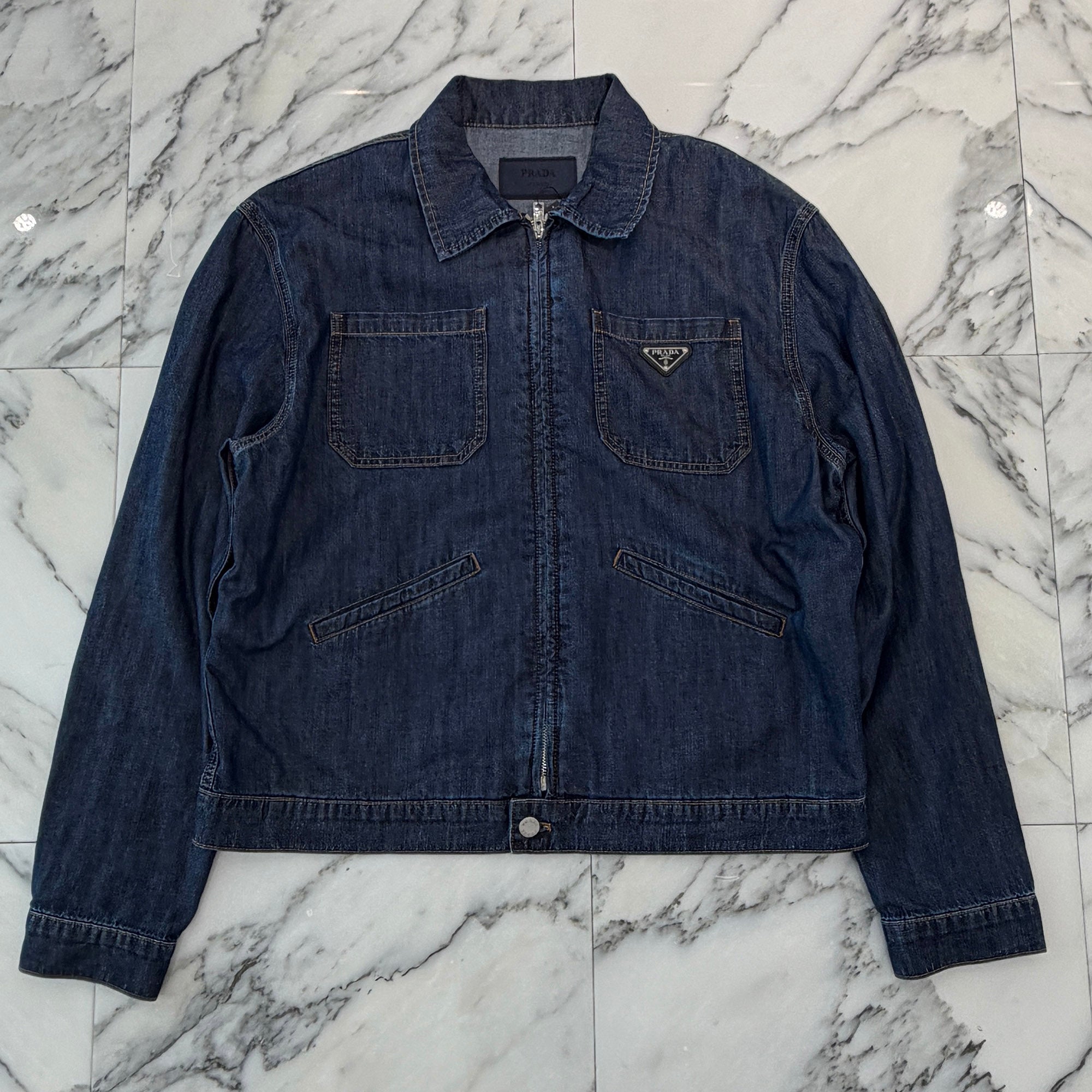 PRADA 2024SS Triangle Logo Plate Light Denim Zip Up Jacket GEB225 S000 14PW Size M プラダ トライアングルロゴプレート ライトデニム ジップアップ ジャケット サイズM