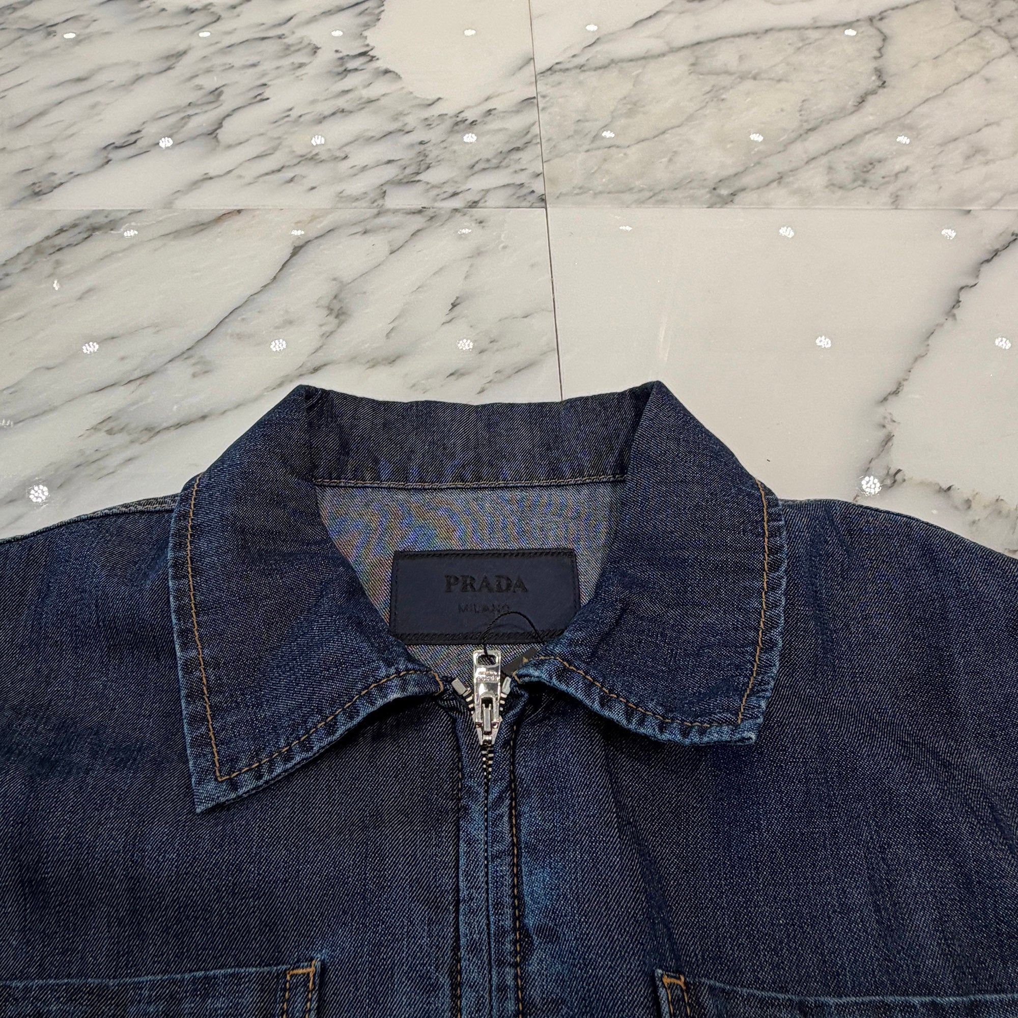 PRADA 2024SS Triangle Logo Plate Light Denim Zip Up Jacket GEB225 S000 14PW Size M プラダ トライアングルロゴプレート ライトデニム ジップアップ ジャケット サイズM