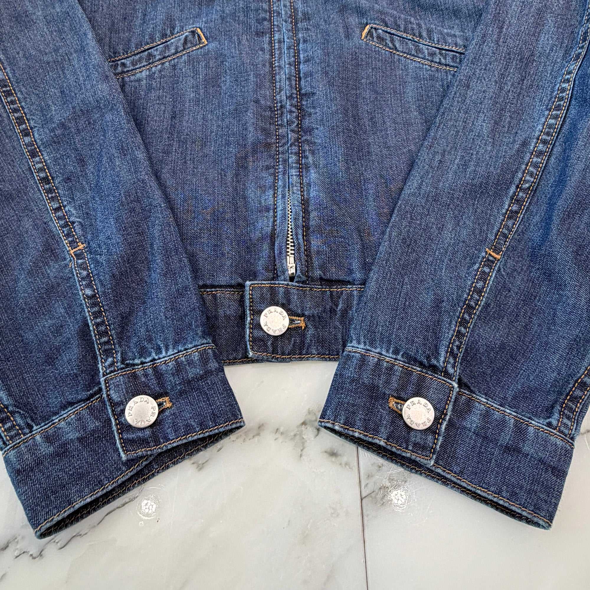 PRADA 2024SS Triangle Logo Plate Light Denim Zip Up Jacket GEB225 S000 14PW Size M プラダ トライアングルロゴプレート ライトデニム ジップアップ ジャケット サイズM