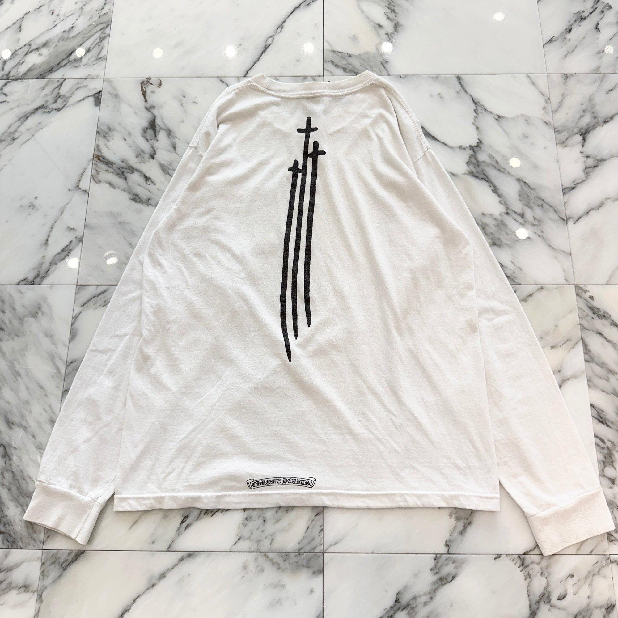 CHROME HEARTS Vertical Logo Back RS3 Cross Print Long Sleeve Tee Size L クロムハーツ ヴァーティカルロゴ バック RS3クロス プリント ロングスリーブTシャツ サイズL