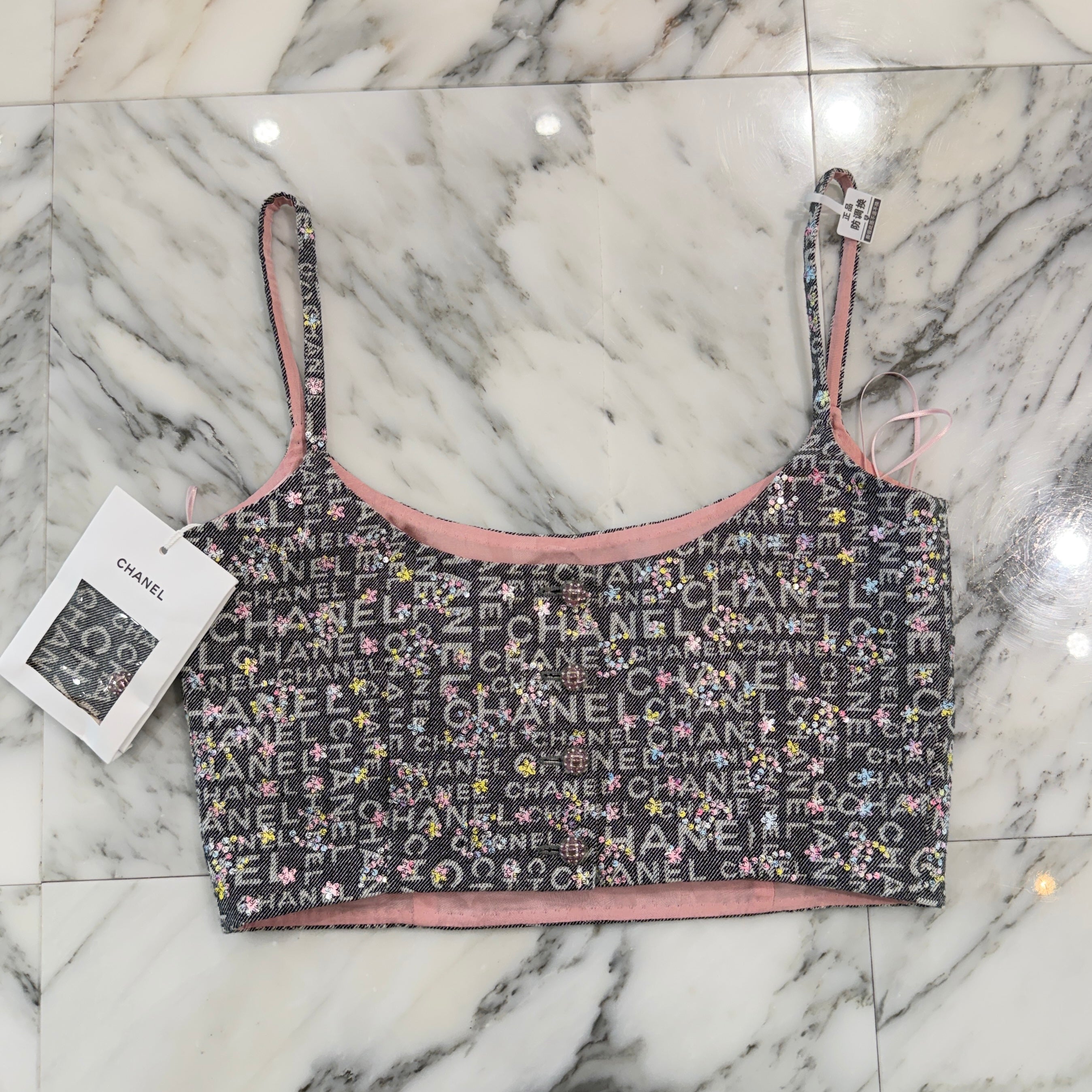 CHANEL 2024SS 24P Coco Mark Logo Cropped Denim Camisole P76262V68127 Size 34 シャネル 24P ココマークロゴ クロップドデニムキャミソール サイズ34