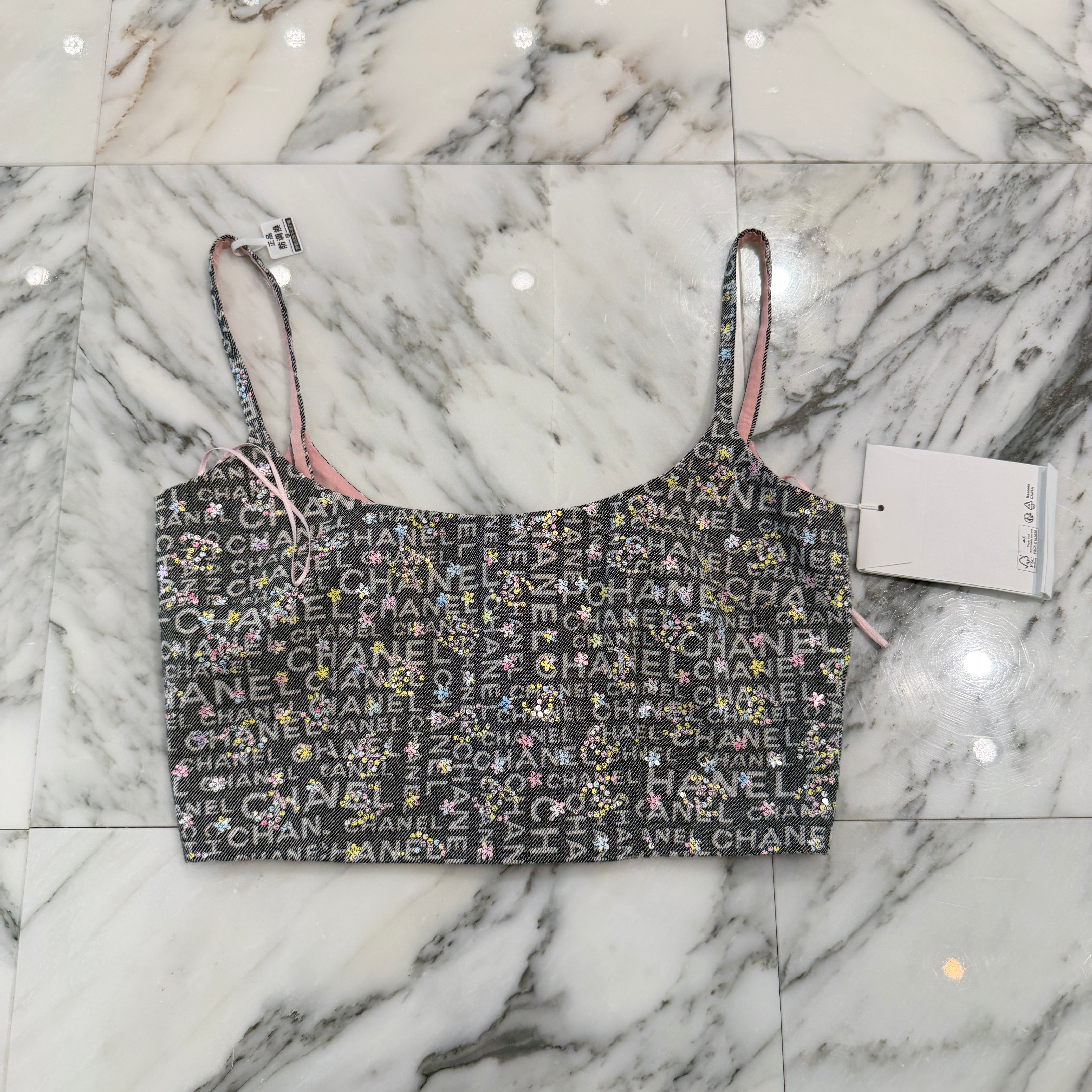 CHANEL 2024SS 24P Coco Mark Logo Cropped Denim Camisole P76262V68127 Size 34 シャネル 24P ココマークロゴ クロップドデニムキャミソール サイズ34