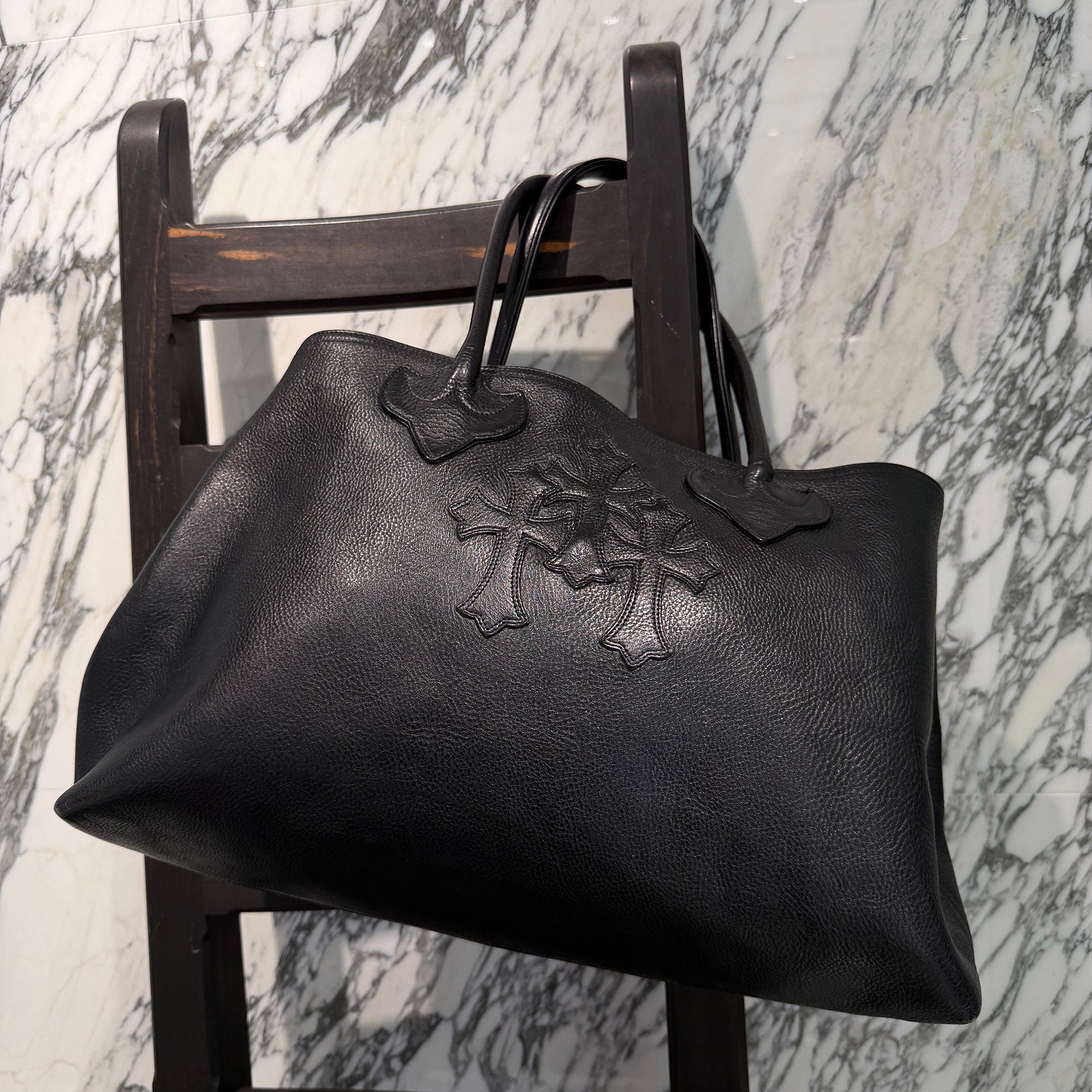CHROME HEARTS 3 Cemetery Cross Patch FS Leather Tote Bag クロムハーツ 3セメタリークロスパッチ FS レザートートバッグ