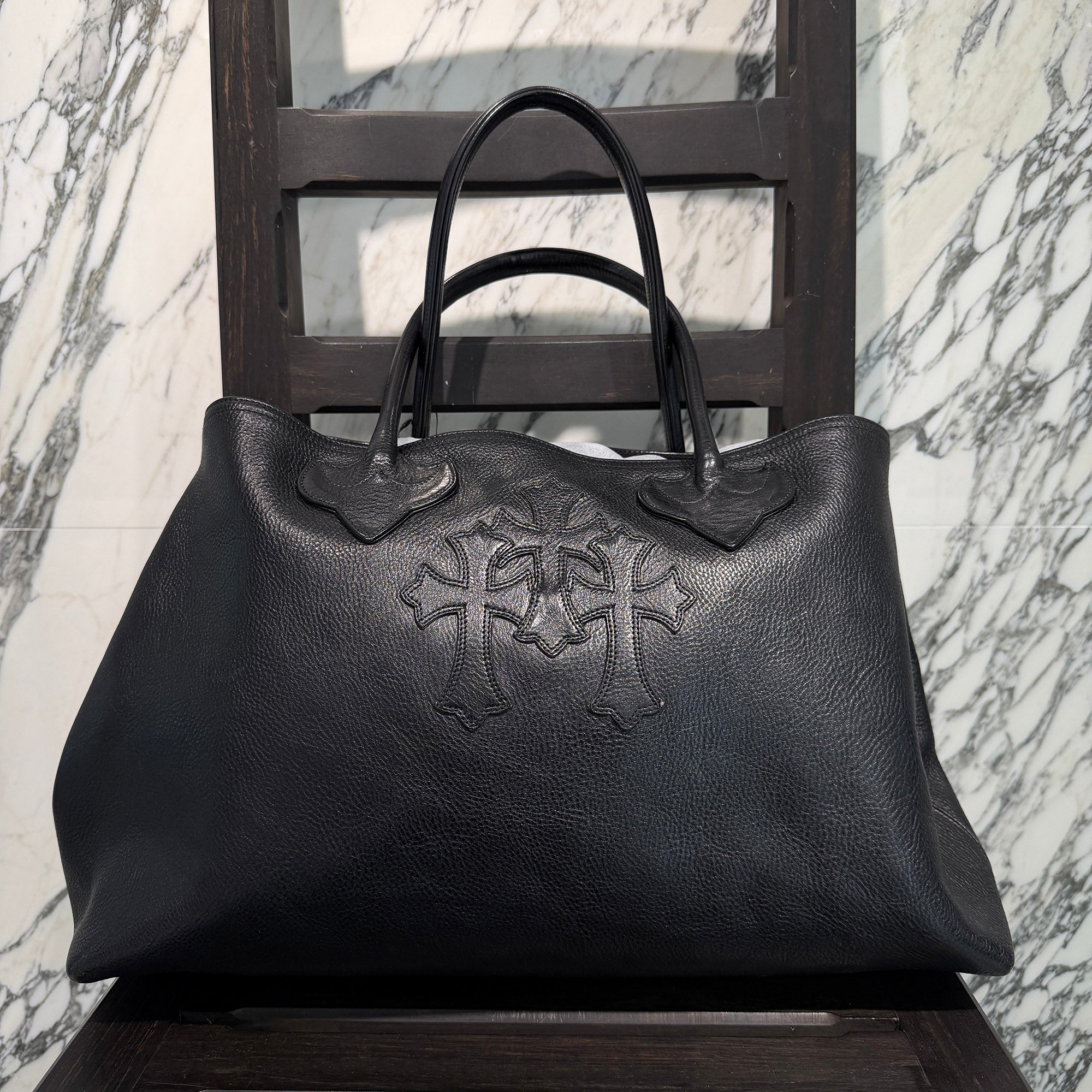 CHROME HEARTS 3 Cemetery Cross Patch FS Leather Tote Bag クロムハーツ 3セメタリークロスパッチ FS レザートートバッグ