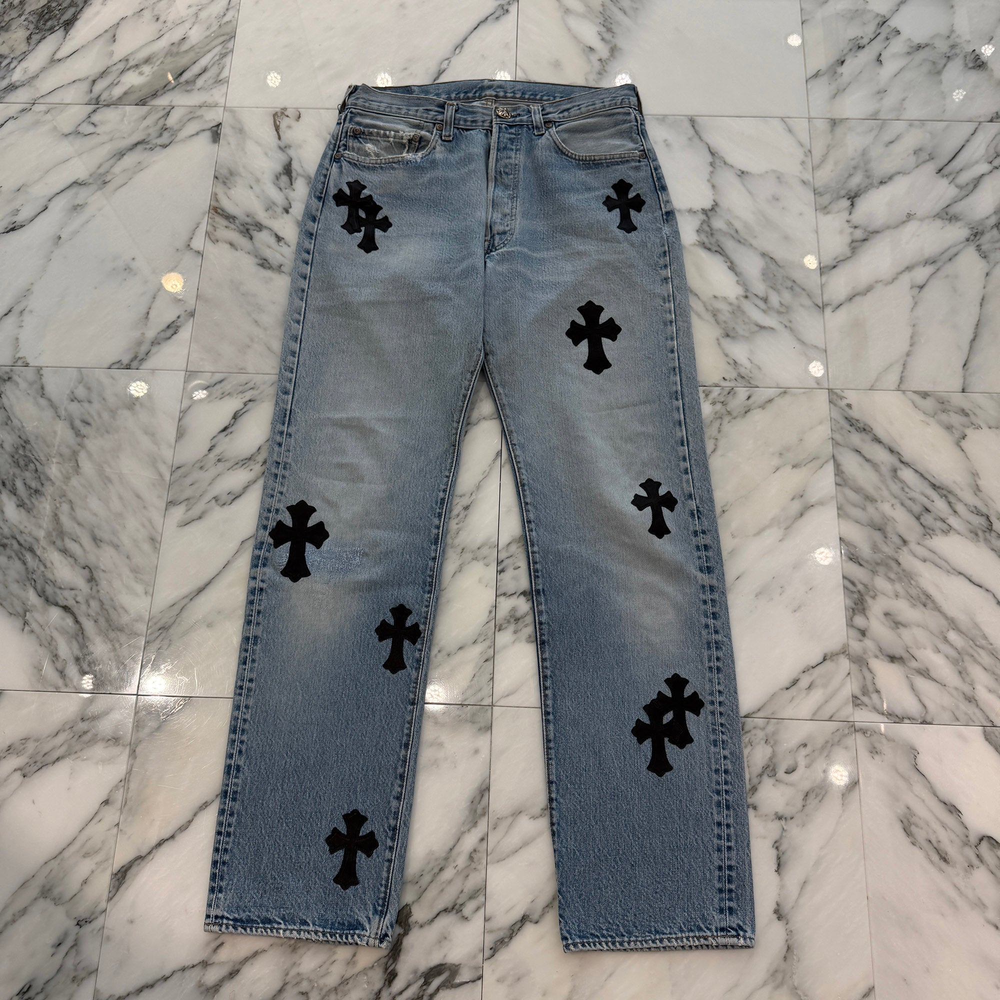 CHROME HEARTS × Levi's 501 VNTG Leather Cross Patch Denim Pants Size 31 クロムハーツ × リーバイス 501 ヴィンテージ レザークロスパッチ デニムパンツ サイズ31