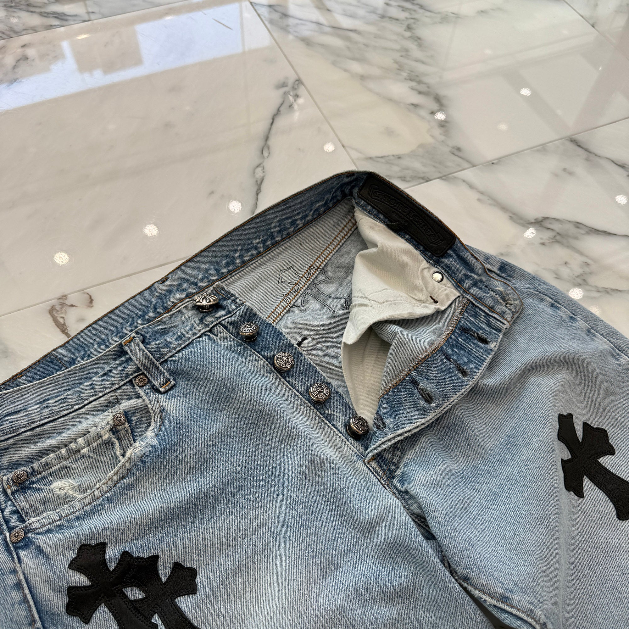 CHROME HEARTS × Levi's 501 VNTG Leather Cross Patch Denim Pants Size 31 クロムハーツ × リーバイス 501 ヴィンテージ レザークロスパッチ デニムパンツ サイズ31