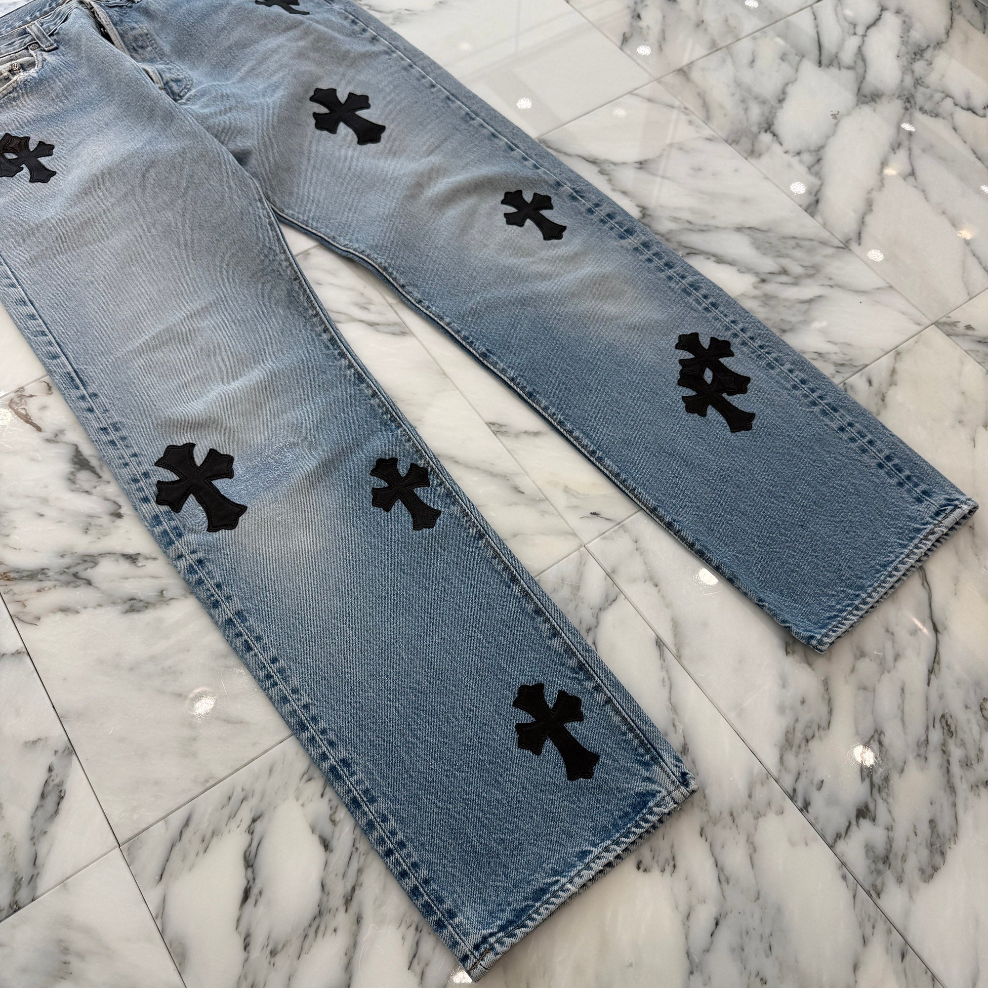 CHROME HEARTS × Levi's 501 VNTG Leather Cross Patch Denim Pants Size 31 クロムハーツ × リーバイス 501 ヴィンテージ レザークロスパッチ デニムパンツ サイズ31