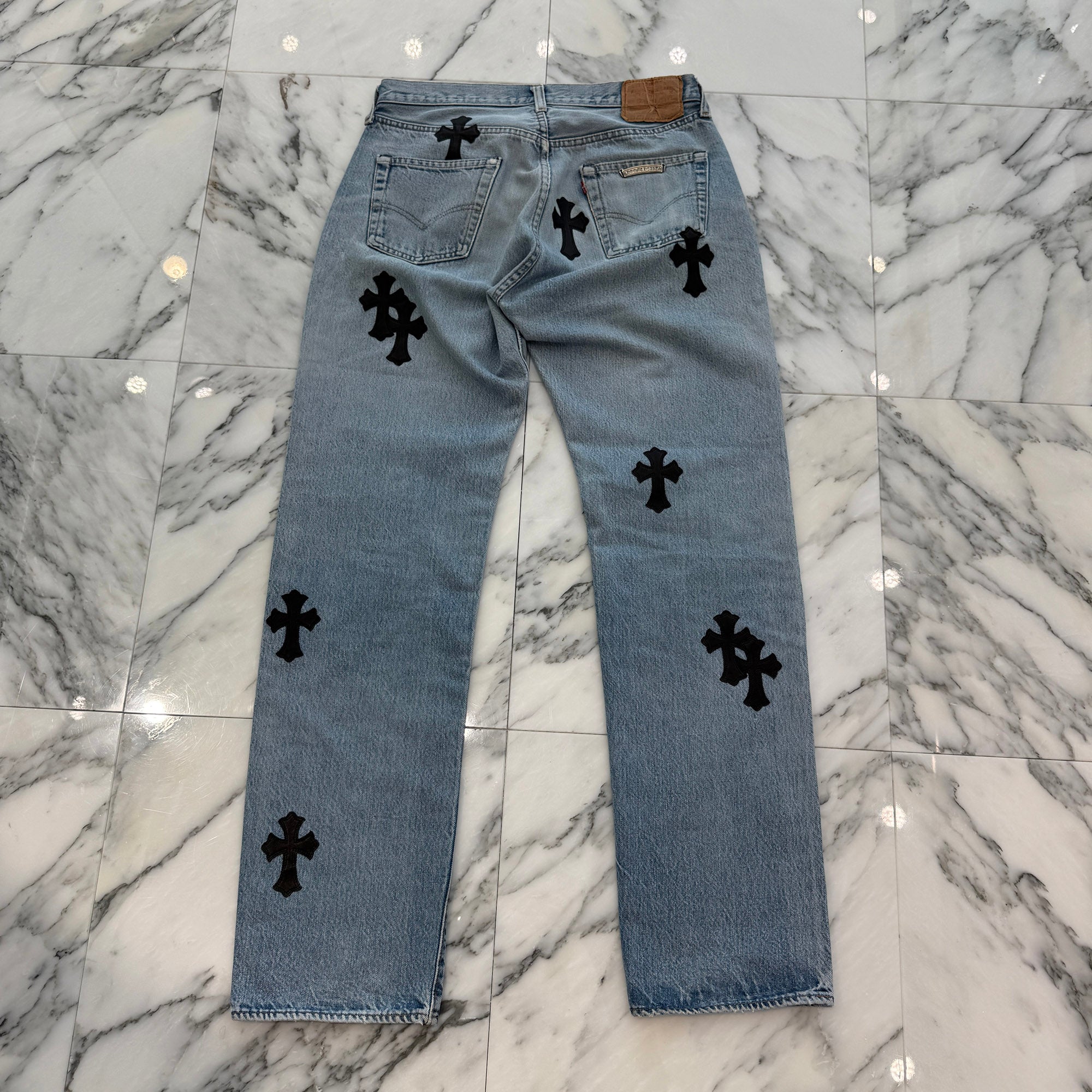 CHROME HEARTS × Levi's 501 VNTG Leather Cross Patch Denim Pants Size 31 クロムハーツ × リーバイス 501 ヴィンテージ レザークロスパッチ デニムパンツ サイズ31