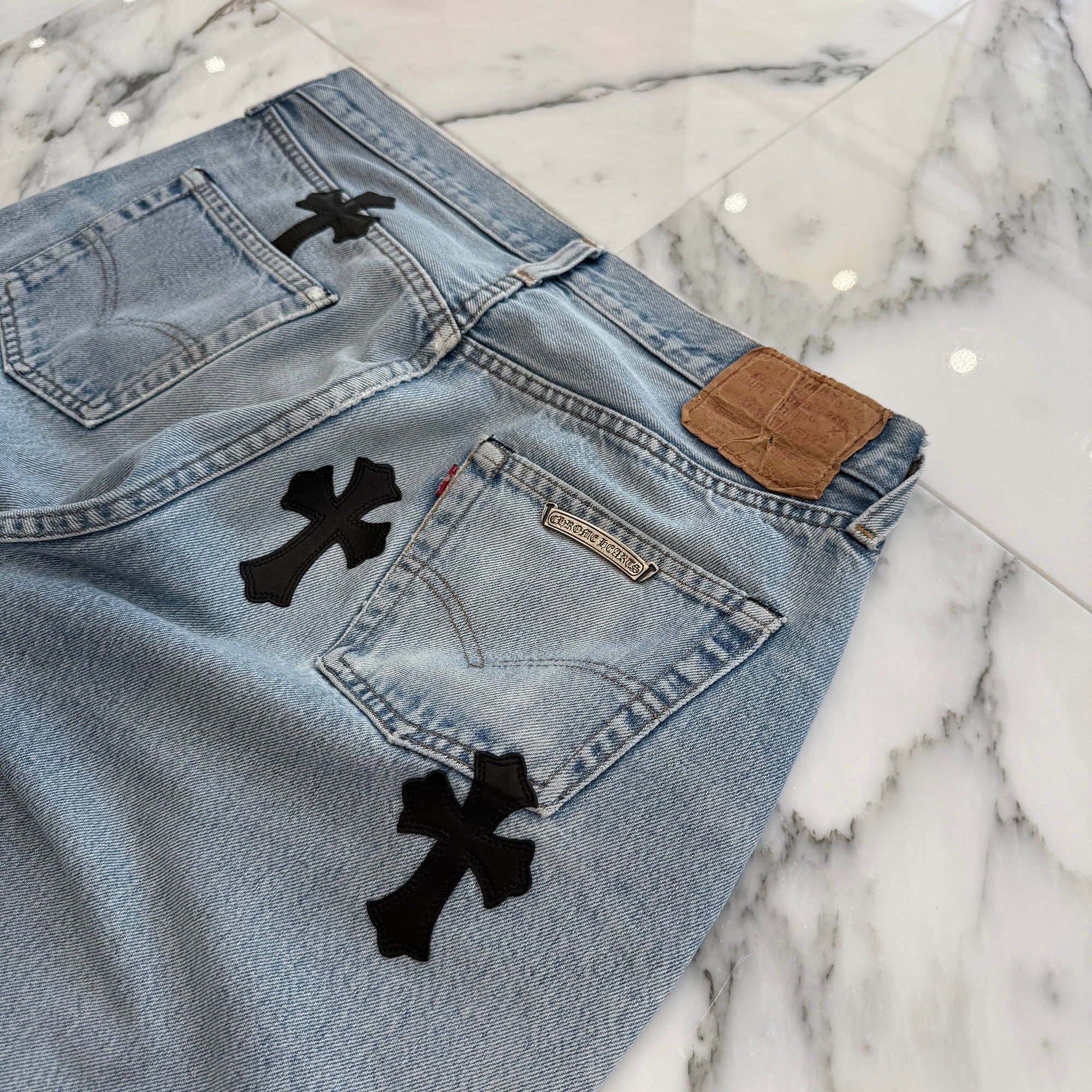 CHROME HEARTS × Levi's 501 VNTG Leather Cross Patch Denim Pants Size 31 クロムハーツ × リーバイス 501 ヴィンテージ レザークロスパッチ デニムパンツ サイズ31