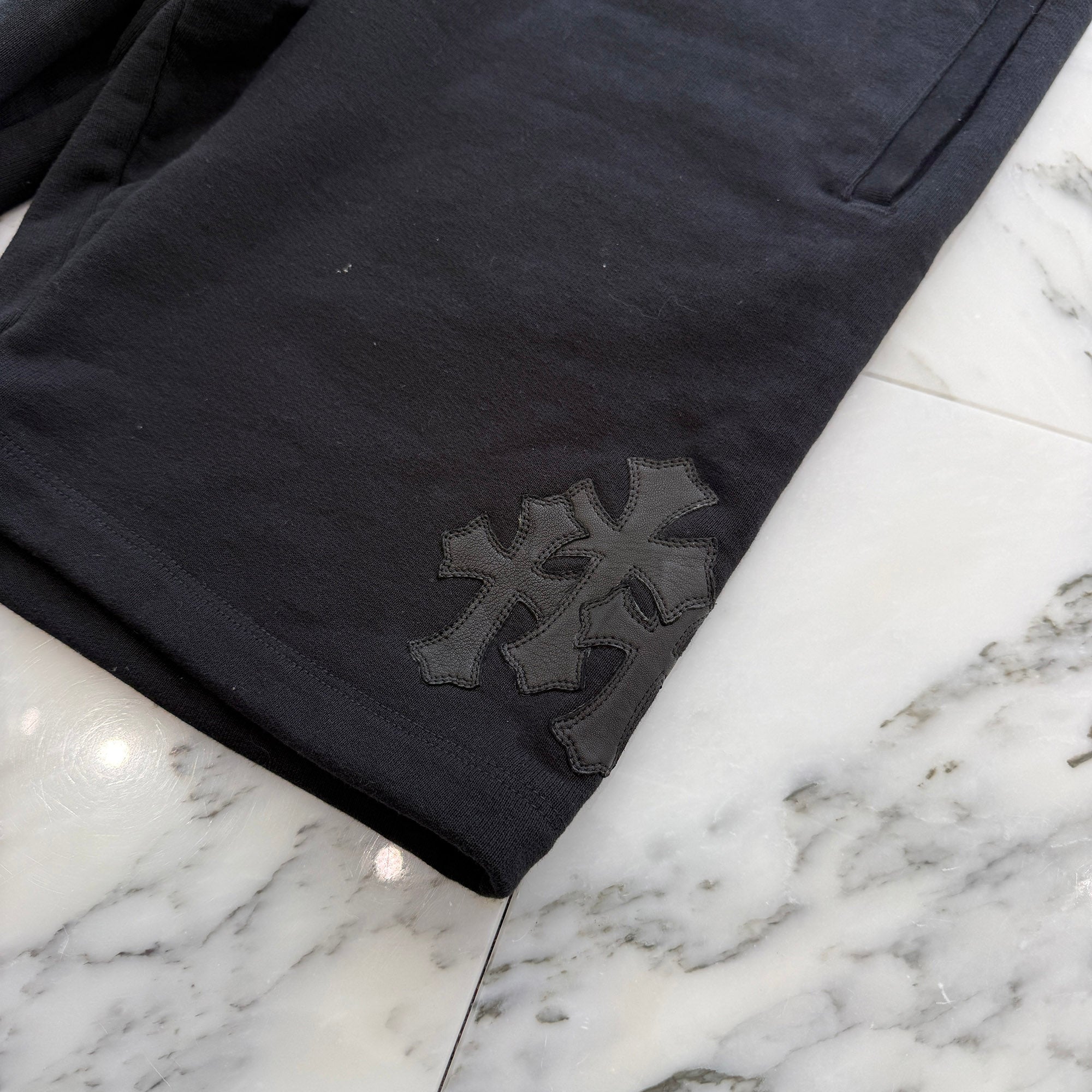 CHROME HEARTS Y NOT Triple Cross Leather Patch Sweat Shorts Size M クロムハーツ ワイノット トリプルクロス レザーパッチ スウェットショーツ サイズM