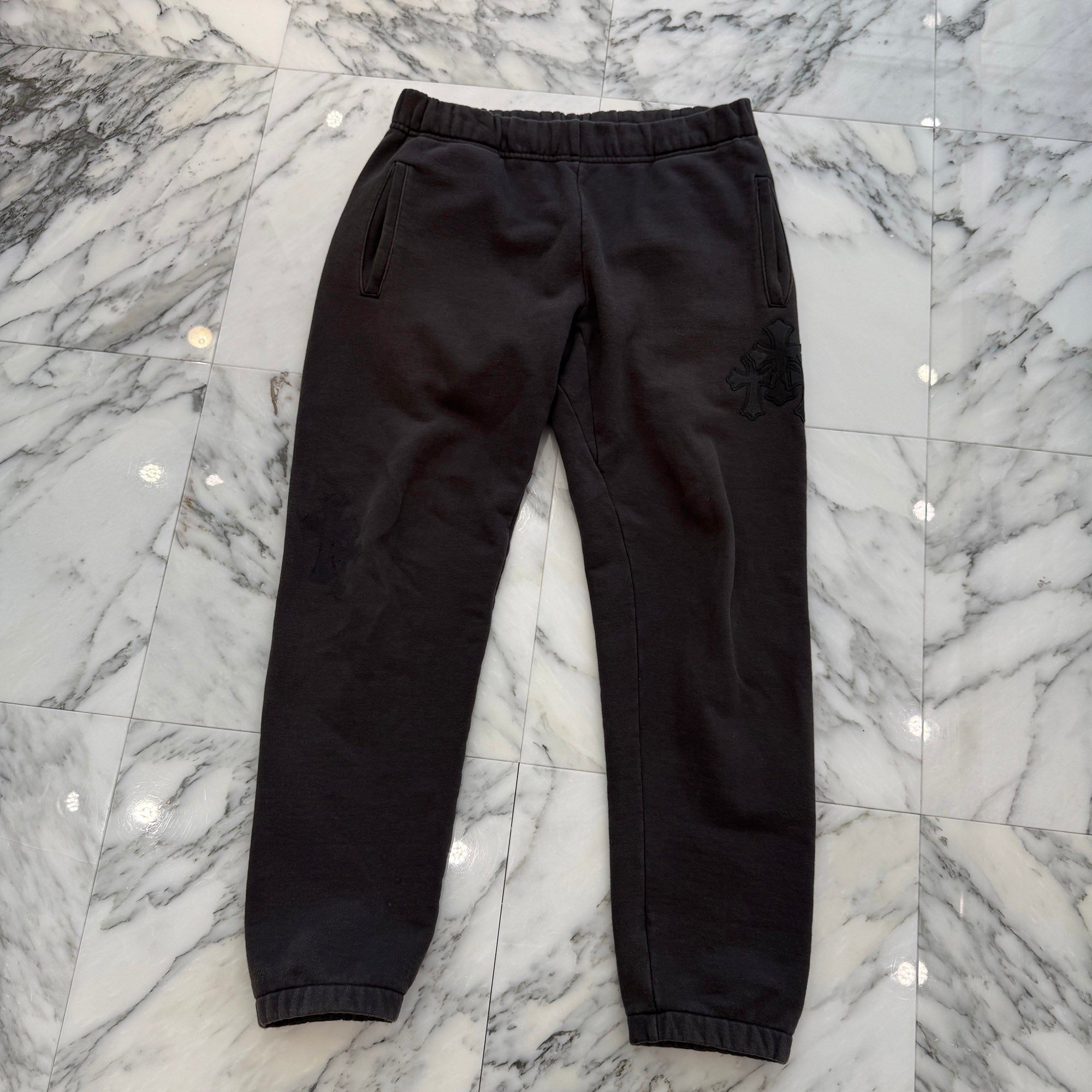 CHROME HEARTS Y NOT Triple Cross Leather Patch Sweat Pants Size M クロムハーツ ワイノット トリプルクロス レザーパッチ スウェットパンツ サイズM