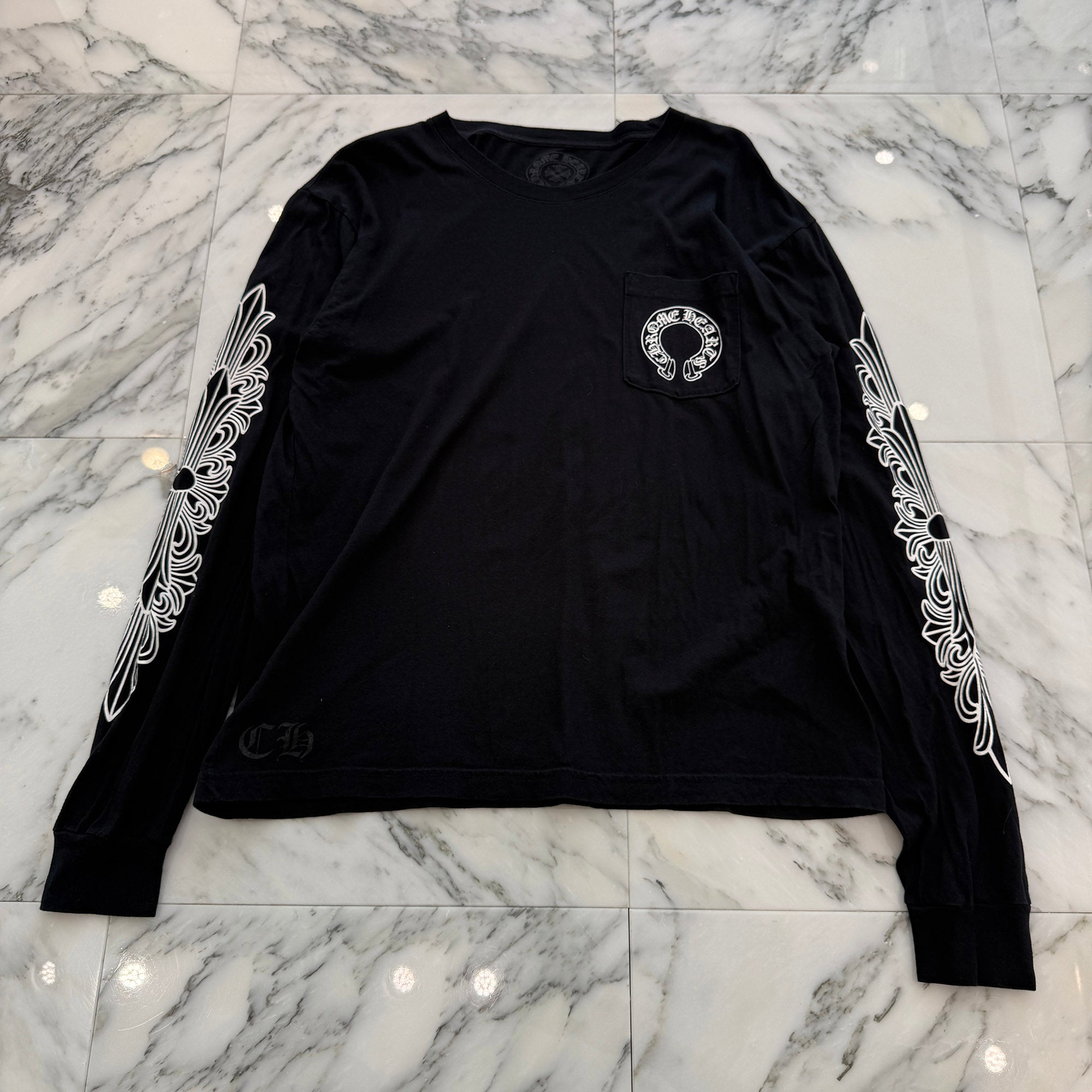 CHROME HEARTS Floral Cross FUCK YOU Horseshoe Long Sleeve Tee Size L クロムハーツ フローラルクロス ファックユー ホースシュー ロングスリーブ Tシャツ サイズL