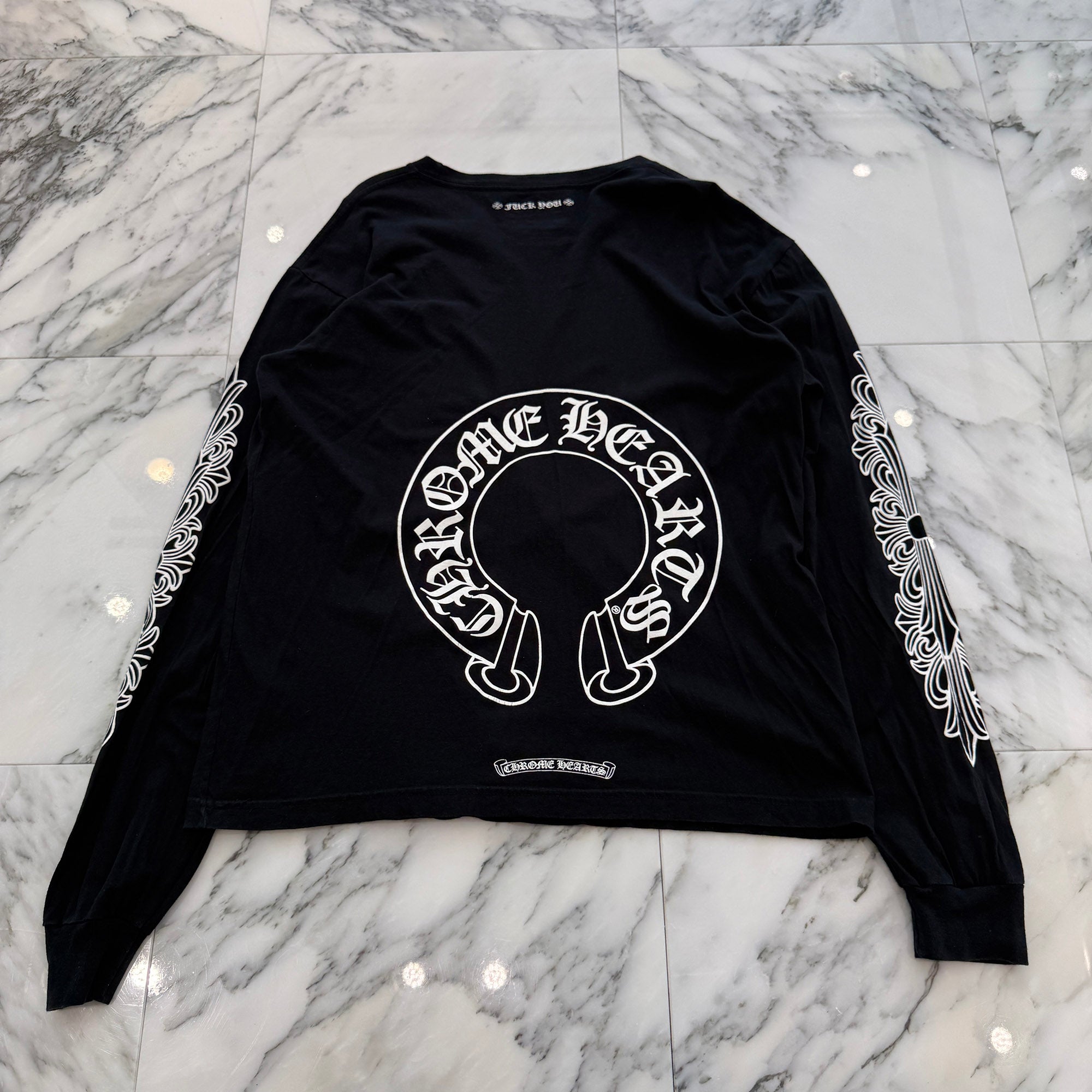 CHROME HEARTS Floral Cross FUCK YOU Horseshoe Long Sleeve Tee Size L クロムハーツ フローラルクロス ファックユー ホースシュー ロングスリーブ Tシャツ サイズL