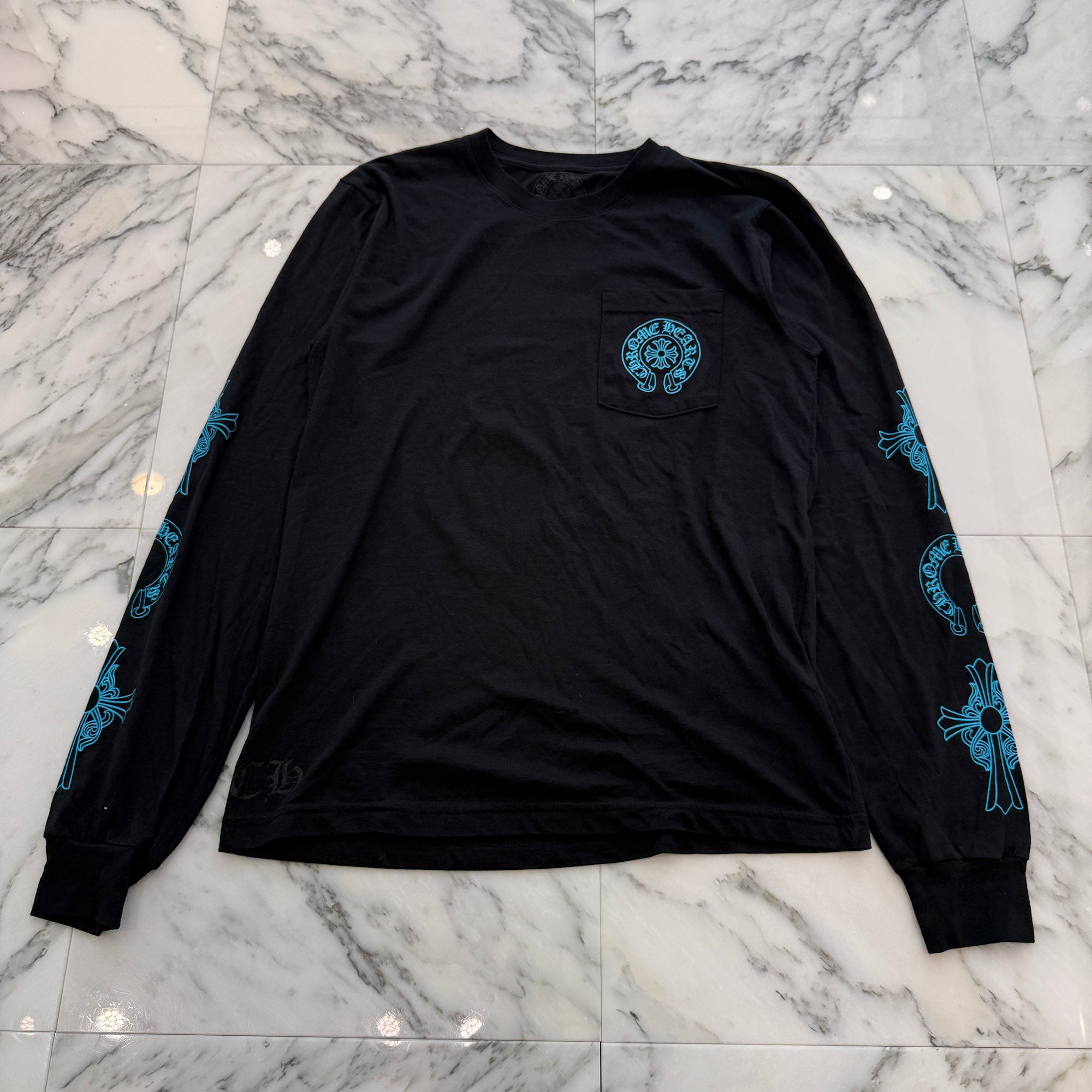 CHROME HEARTS 3 Blue Cross Horseshoe Long Sleeve Tee Size M クロムハーツ 3 ブルークロス ホースシュー ロングスリーブTシャツ サイズM