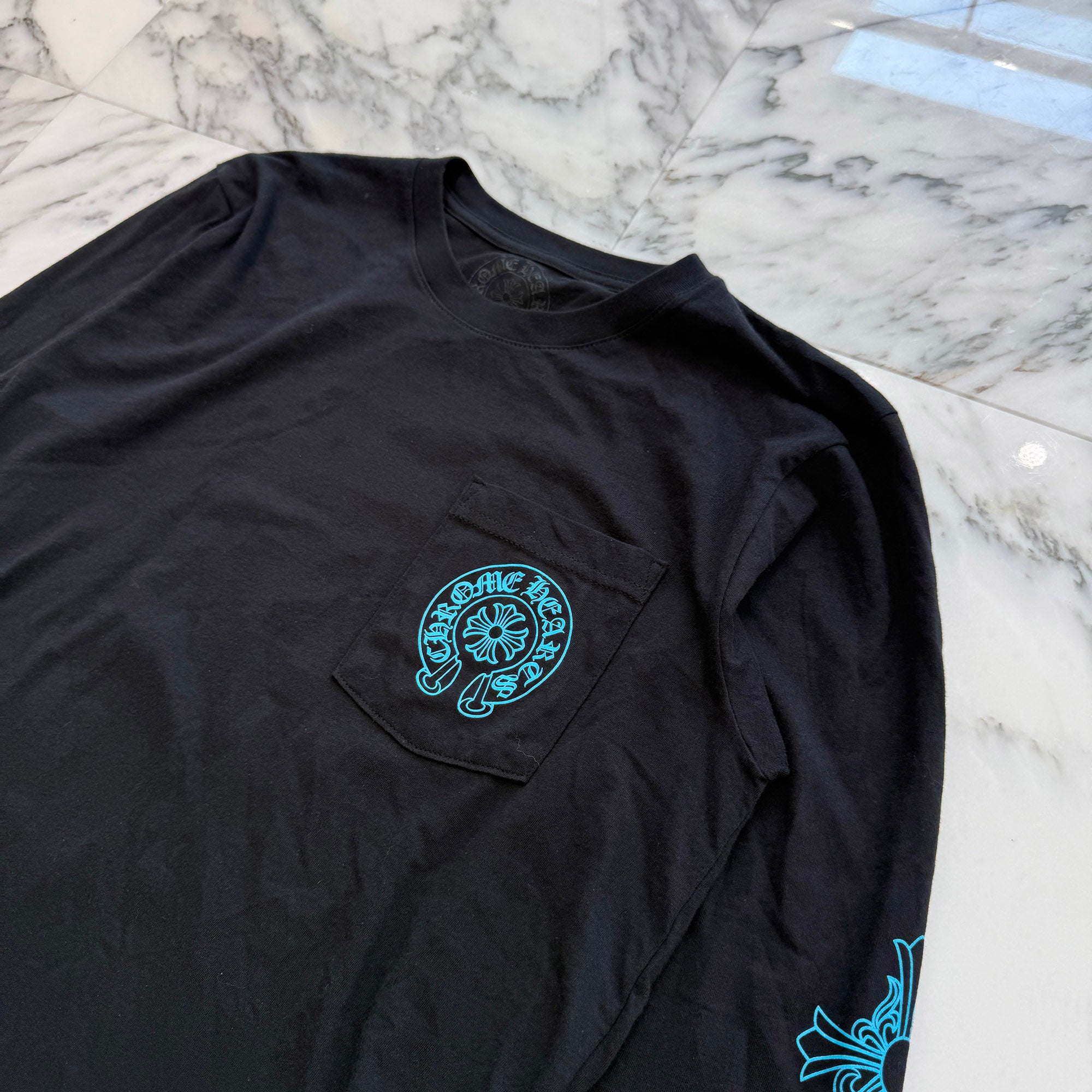 CHROME HEARTS 3 Blue Cross Horseshoe Long Sleeve Tee Size M クロムハーツ 3 ブルークロス ホースシュー ロングスリーブTシャツ サイズM