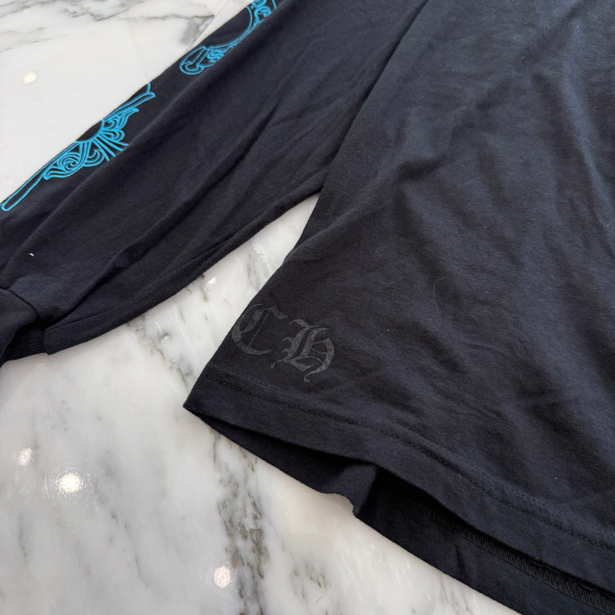 CHROME HEARTS 3 Blue Cross Horseshoe Long Sleeve Tee Size M クロムハーツ 3 ブルークロス ホースシュー ロングスリーブTシャツ サイズM