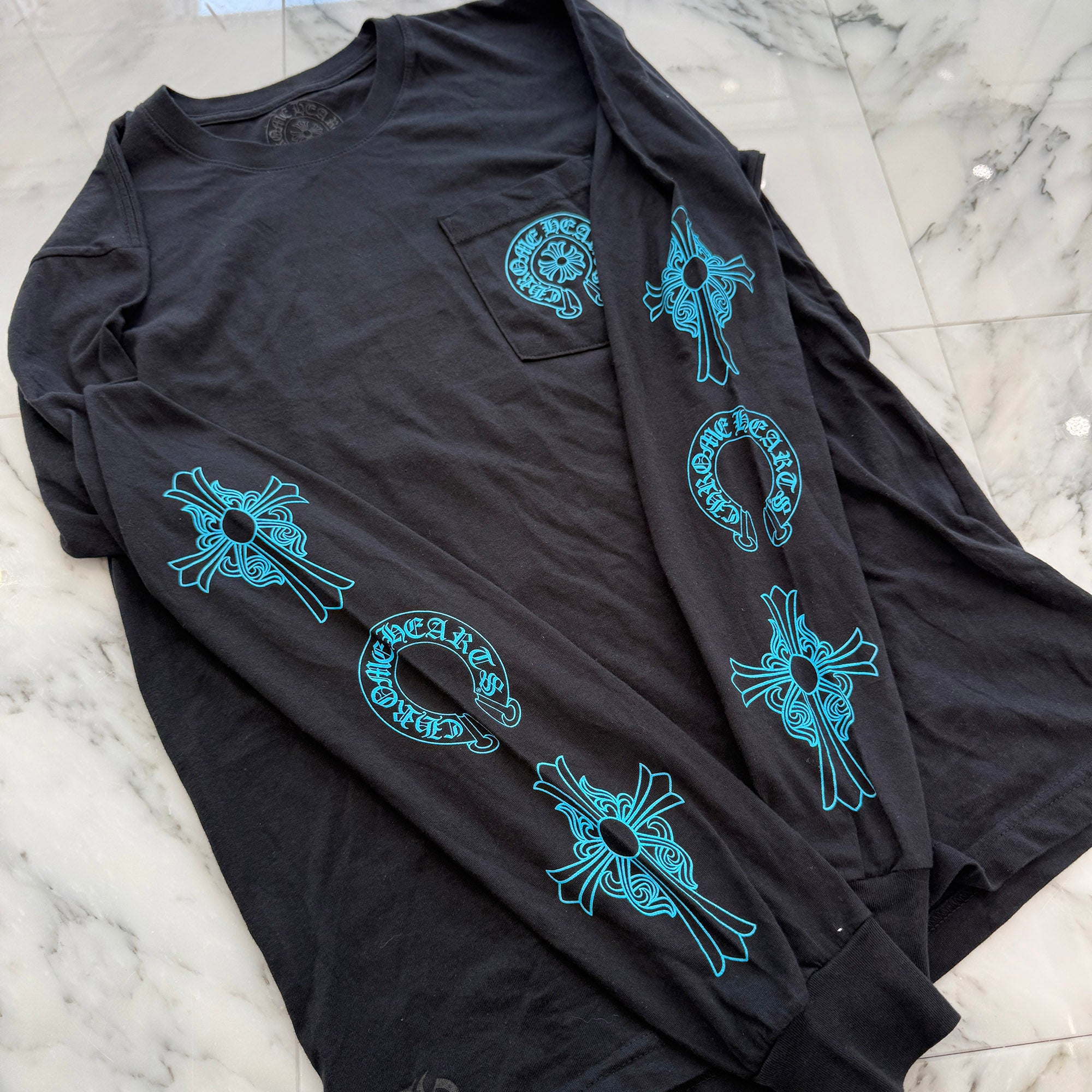 CHROME HEARTS 3 Blue Cross Horseshoe Long Sleeve Tee Size M クロムハーツ 3 ブルークロス ホースシュー ロングスリーブTシャツ サイズM