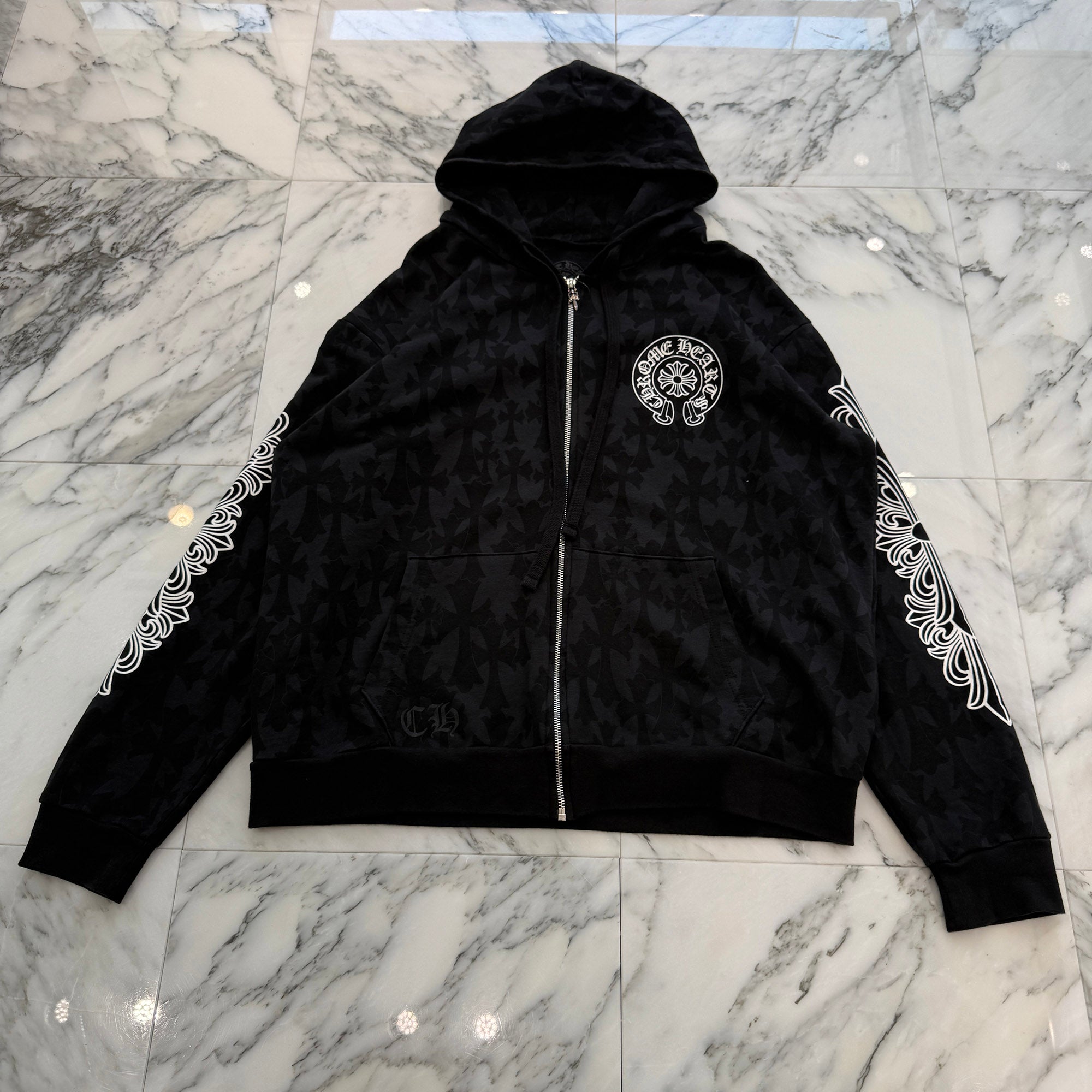 CHROME HEARTS 2024SS Graveyard Cemetery Cross Zip Up Hoodie Size L クロムハーツ グレイブヤード セメタリークロス ジップアップフーディ 総柄 サイズL