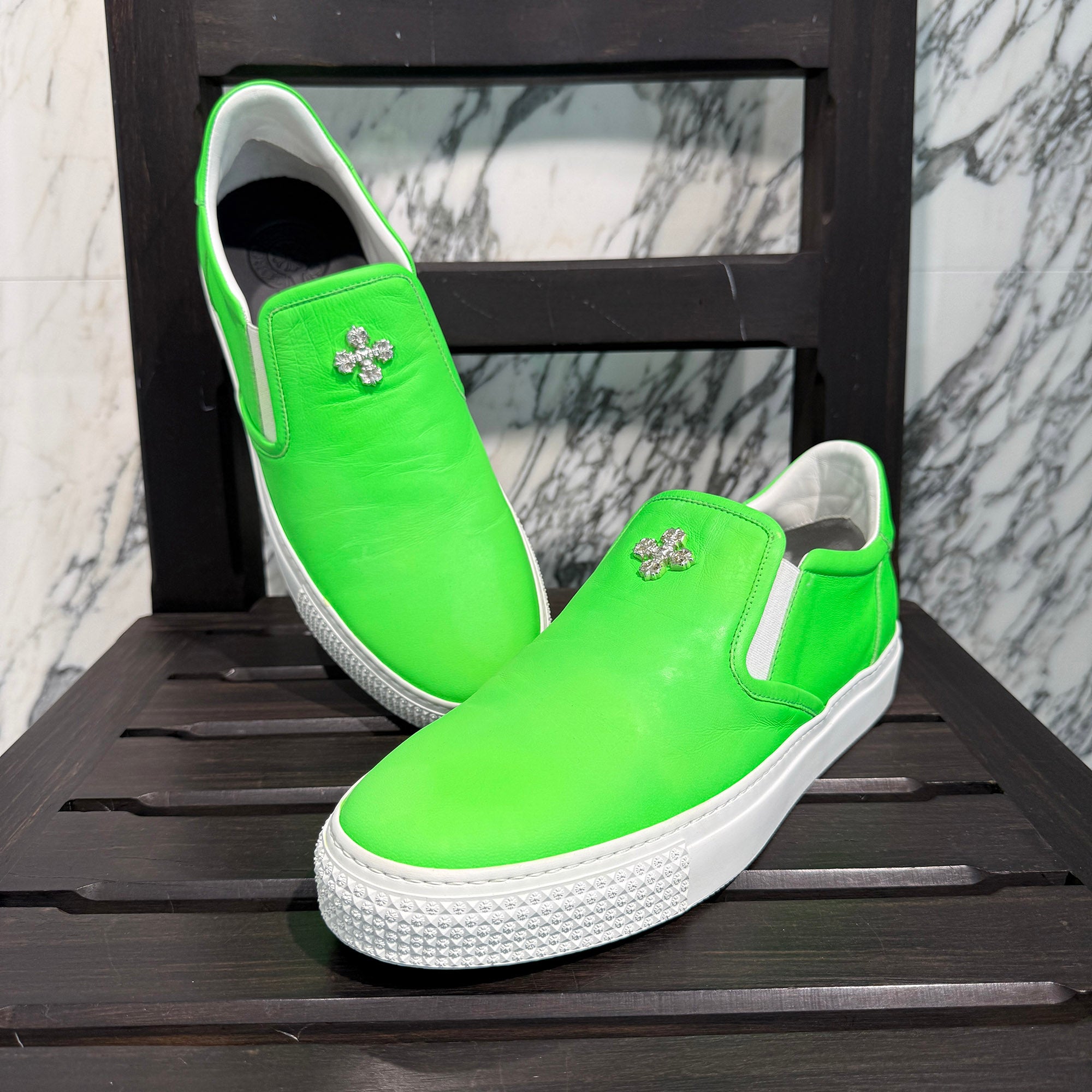 CHROME HEARTS CH Plus Leather Patch Filigree Plus Slip On Size 43