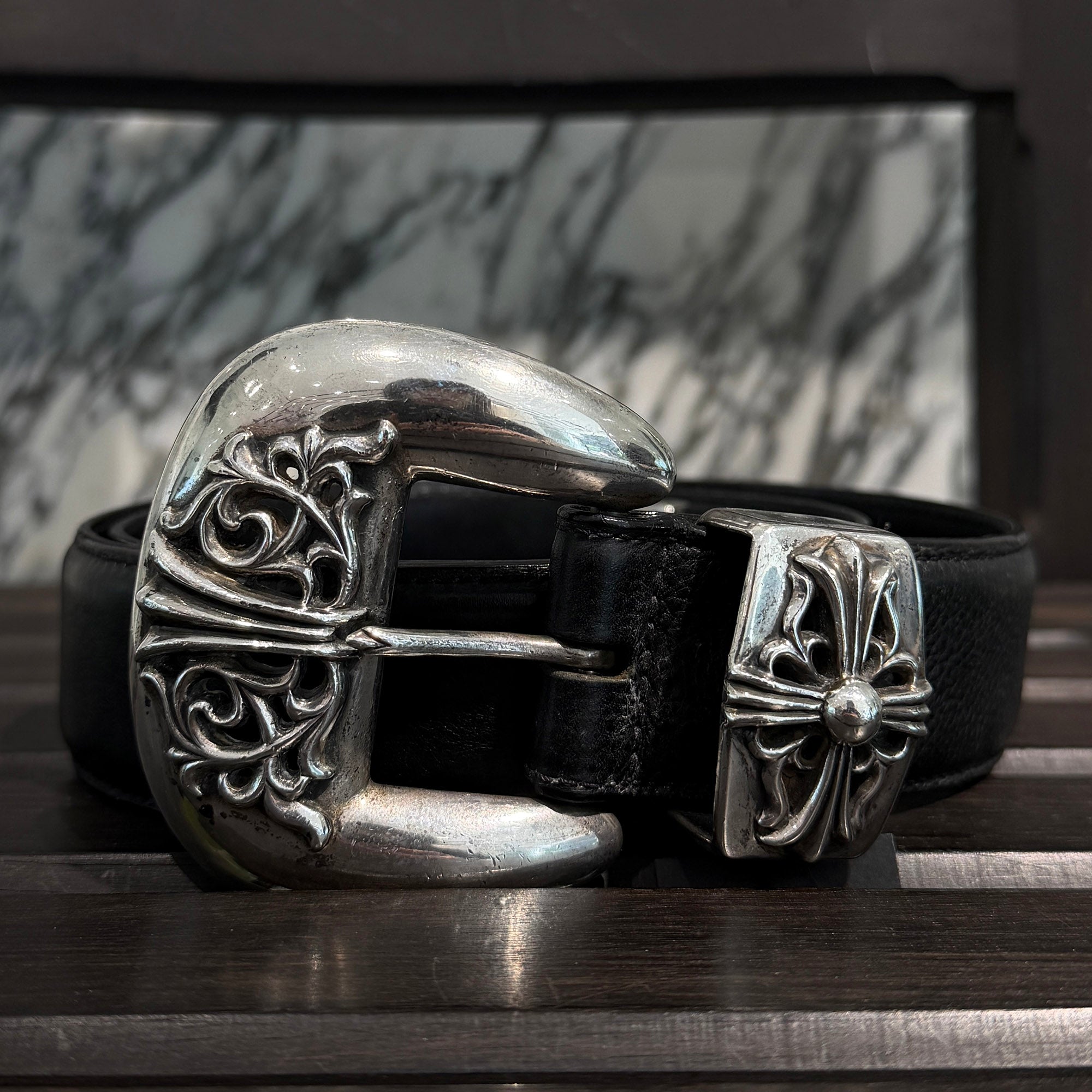 CHROME HEARTS 3PC Classic Leather Belt Size 36 Inch クロムハーツ