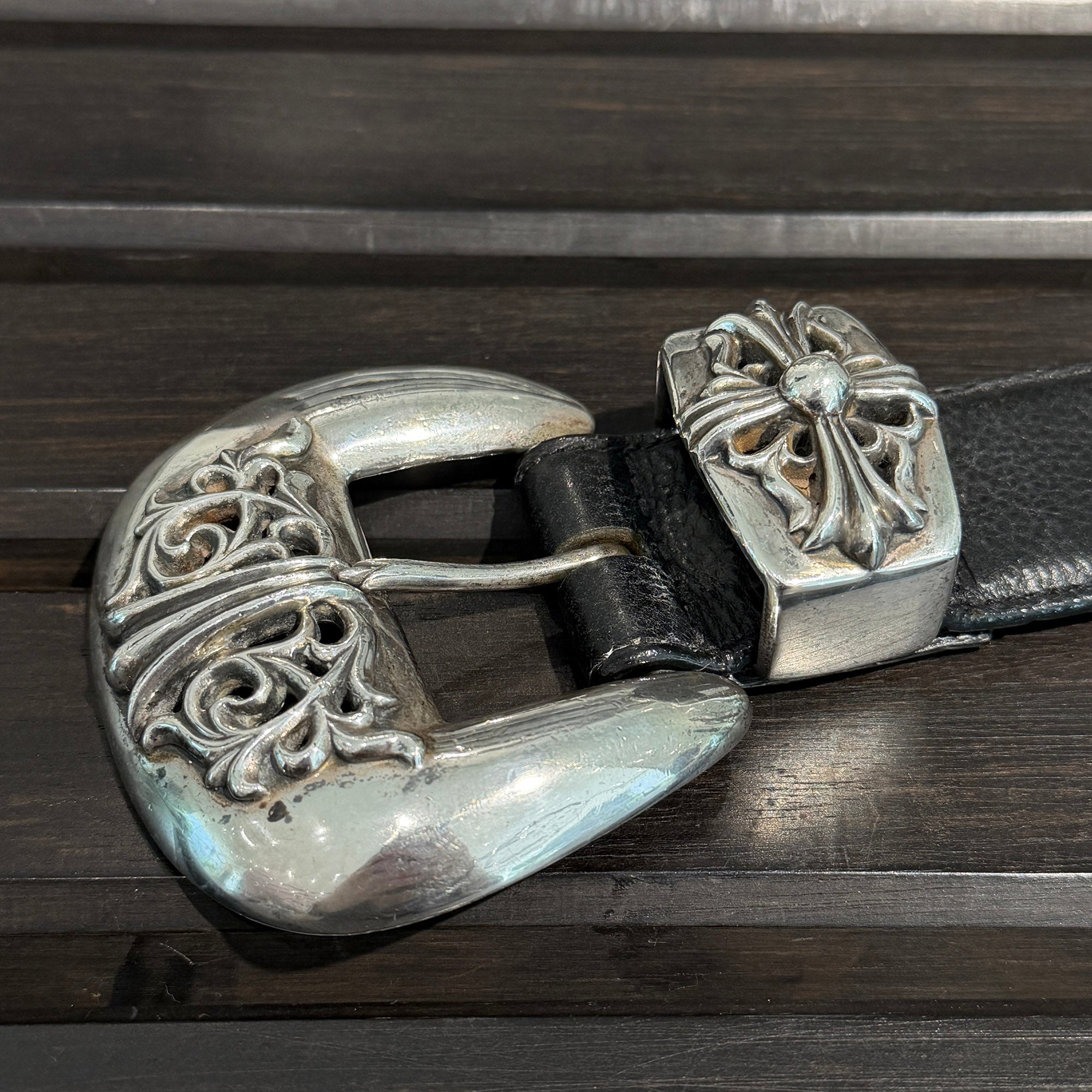 CHROME HEARTS 3PC Classic Leather Belt Size 36 Inch クロムハーツ 3PC クラシック レザーベルト サイズ36インチ