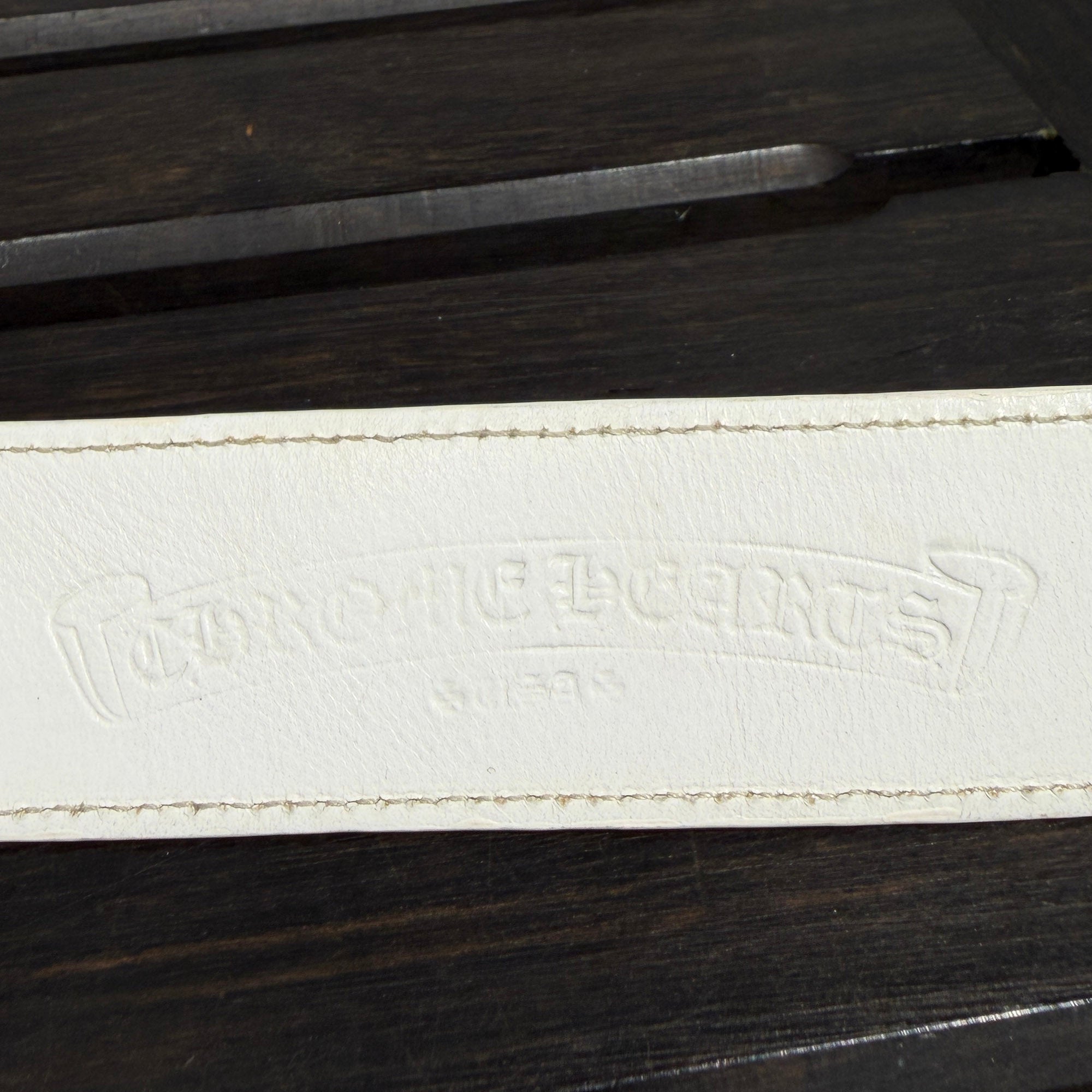 CHROME HEARTS 1.5 STRAP Horseshoe Rivet Cemetery Cross Patch Leather Belt Size 34 クロムハーツ 1.5ストラップ ホースシューリベット セメタリークロスパッチ レザーベルト サイズ34