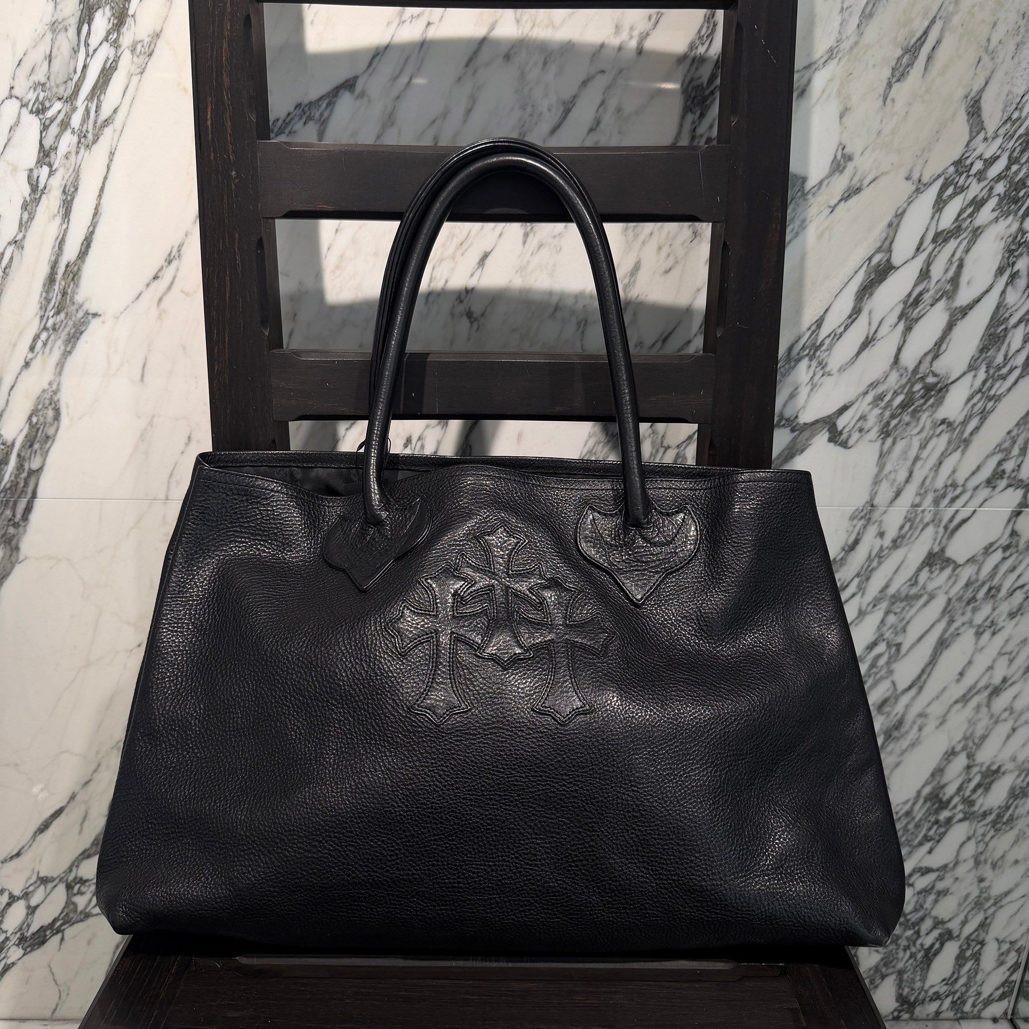 CHROME HEARTS 3 Cemetery Cross Patch FS Leather Tote Bag クロムハーツ 3セメタリークロスパッチ FS レザートートバッグ
