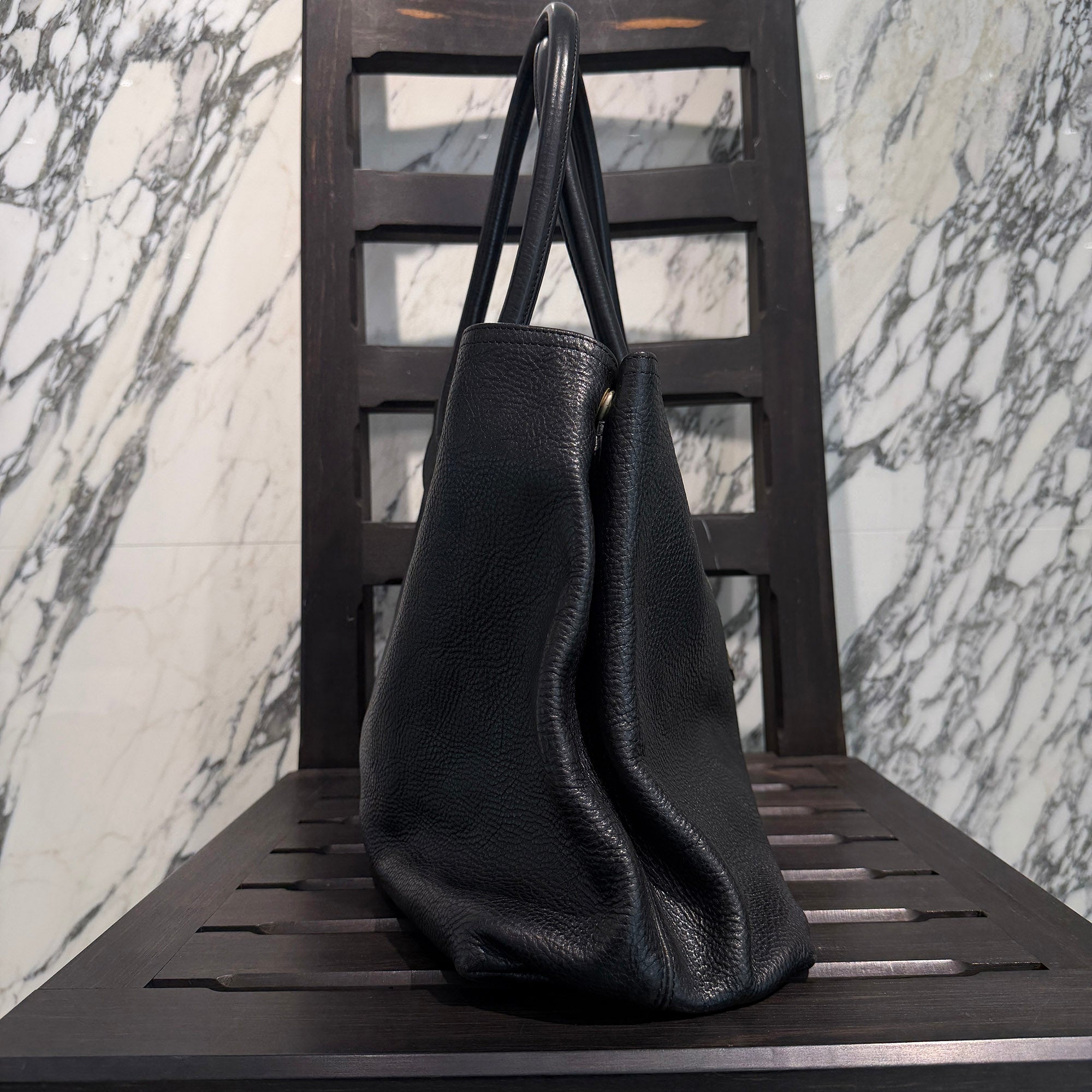 CHROME HEARTS 3 Cemetery Cross Patch FS Leather Tote Bag クロム
