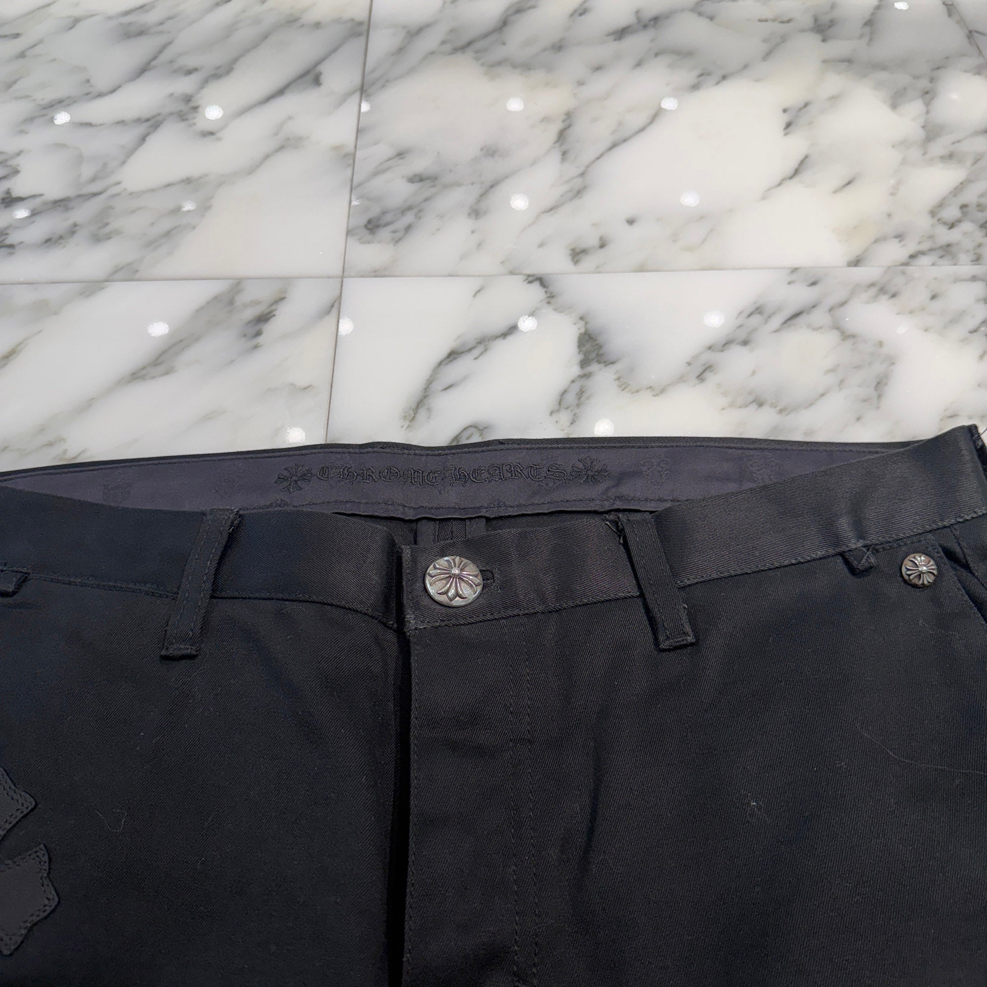 CHROME HEARTS Multi Leather Patch Cross Ball Button Cotton Chino Pants Size 36 クロムハーツ マルチレザーパッチ クロスボールボタン コットン チノパンツ サイズ36