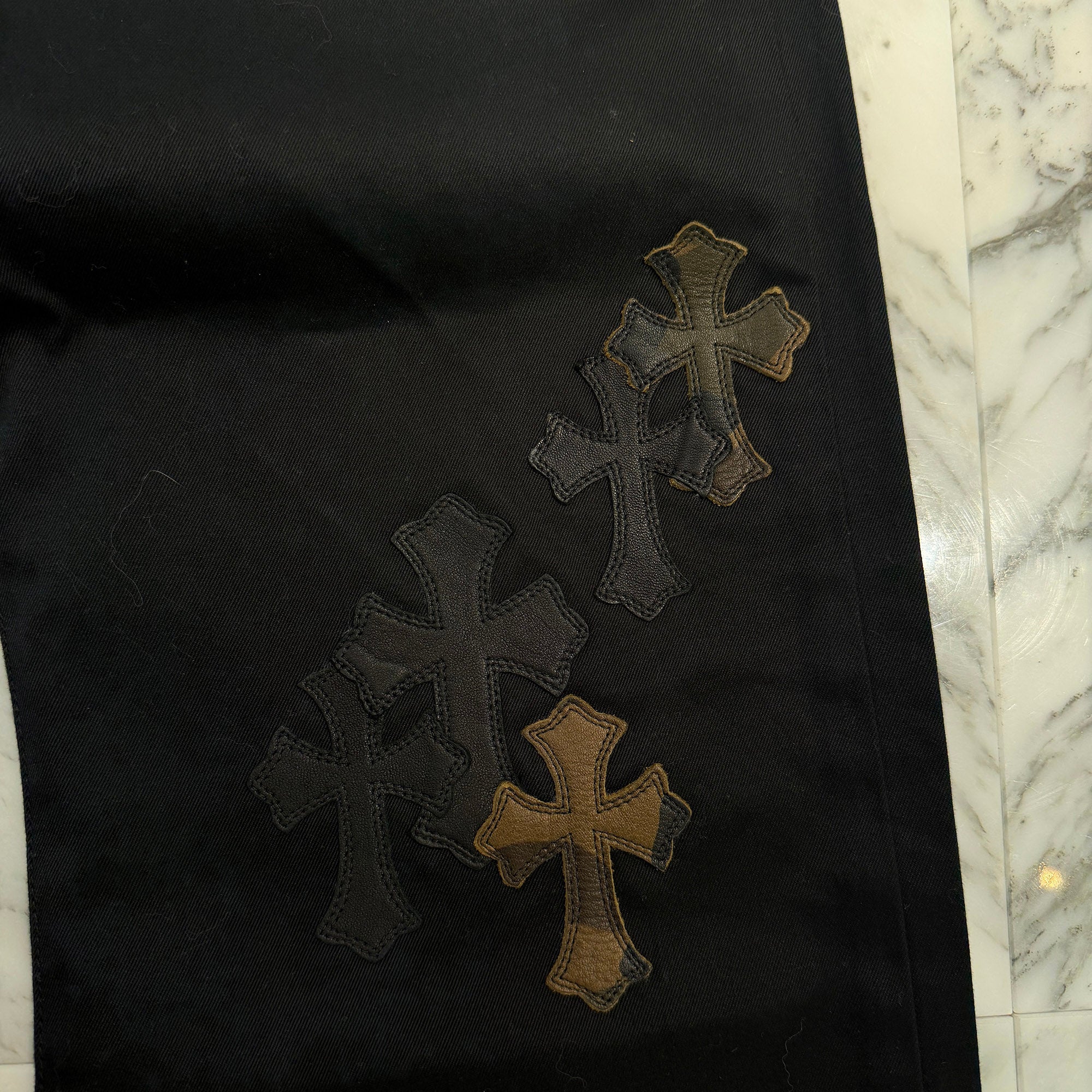 CHROME HEARTS Multi Leather Patch Cross Ball Button Cotton Chino Pants Size 36 クロムハーツ マルチレザーパッチ クロスボールボタン コットン チノパンツ サイズ36