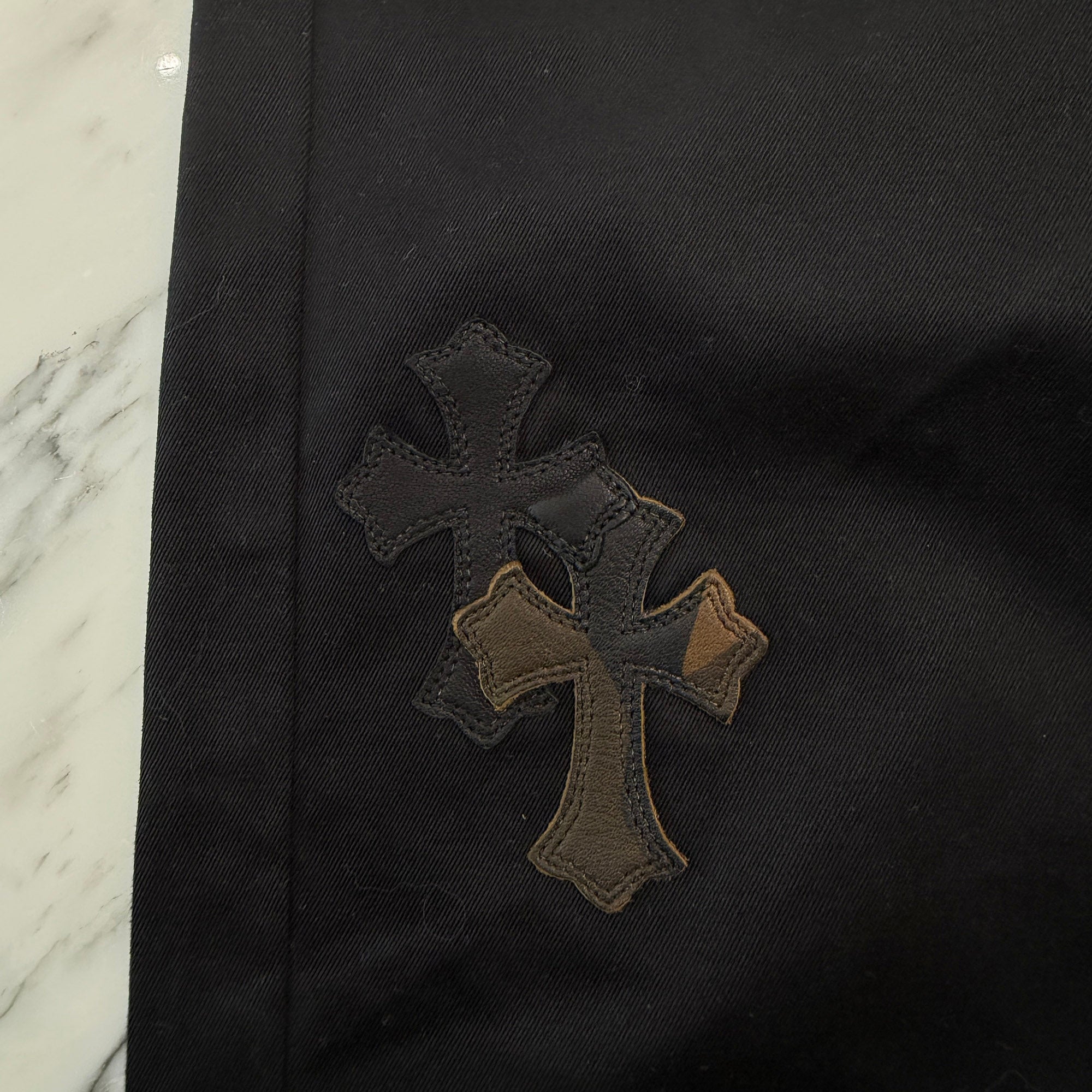CHROME HEARTS Multi Leather Patch Cross Ball Button Cotton Chino Pants Size 36 クロムハーツ マルチレザーパッチ クロスボールボタン コットン チノパンツ サイズ36