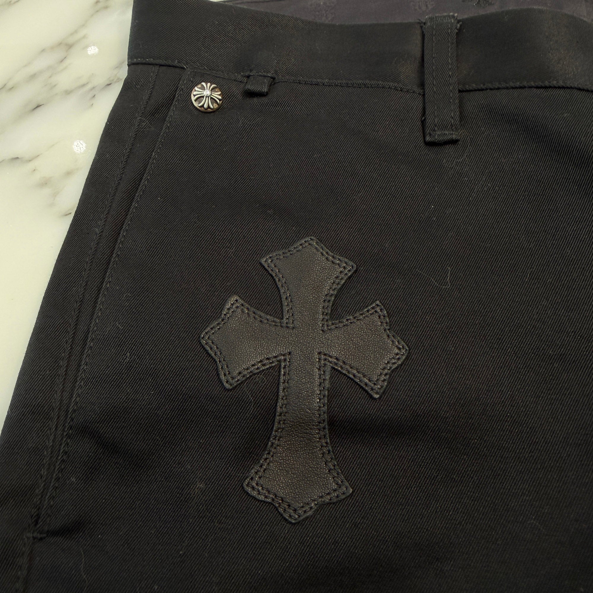 CHROME HEARTS Multi Leather Patch Cross Ball Button Cotton Chino Pants Size 36 クロムハーツ マルチレザーパッチ クロスボールボタン コットン チノパンツ サイズ36