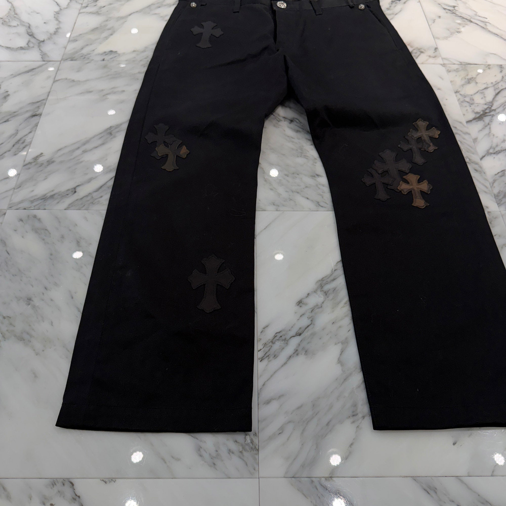 CHROME HEARTS Multi Leather Patch Cross Ball Button Cotton Chino Pants Size 36 クロムハーツ マルチレザーパッチ クロスボールボタン コットン チノパンツ サイズ36