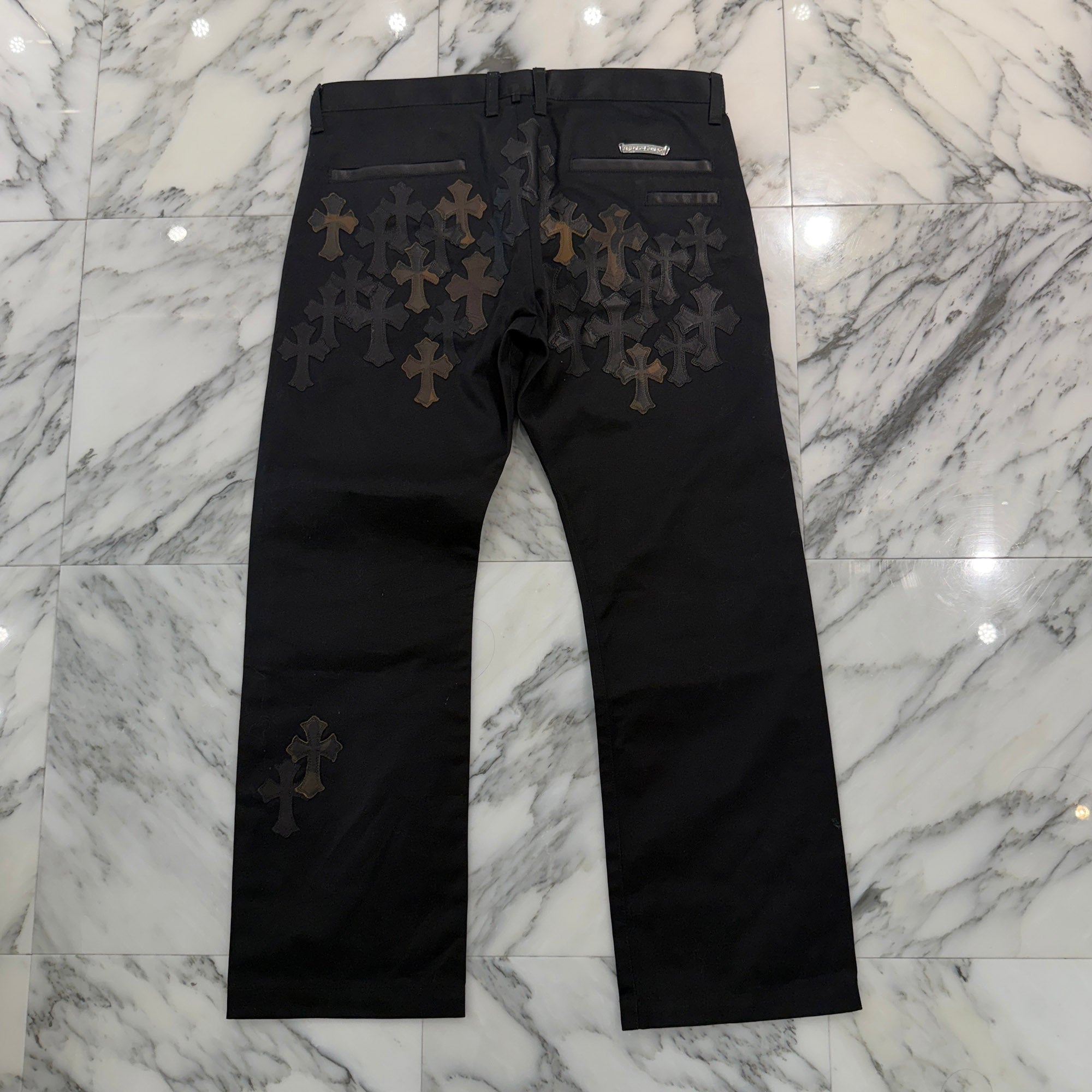 CHROME HEARTS Multi Leather Patch Cross Ball Button Cotton Chino Pants Size 36 クロムハーツ マルチレザーパッチ クロスボールボタン コットン チノパンツ サイズ36