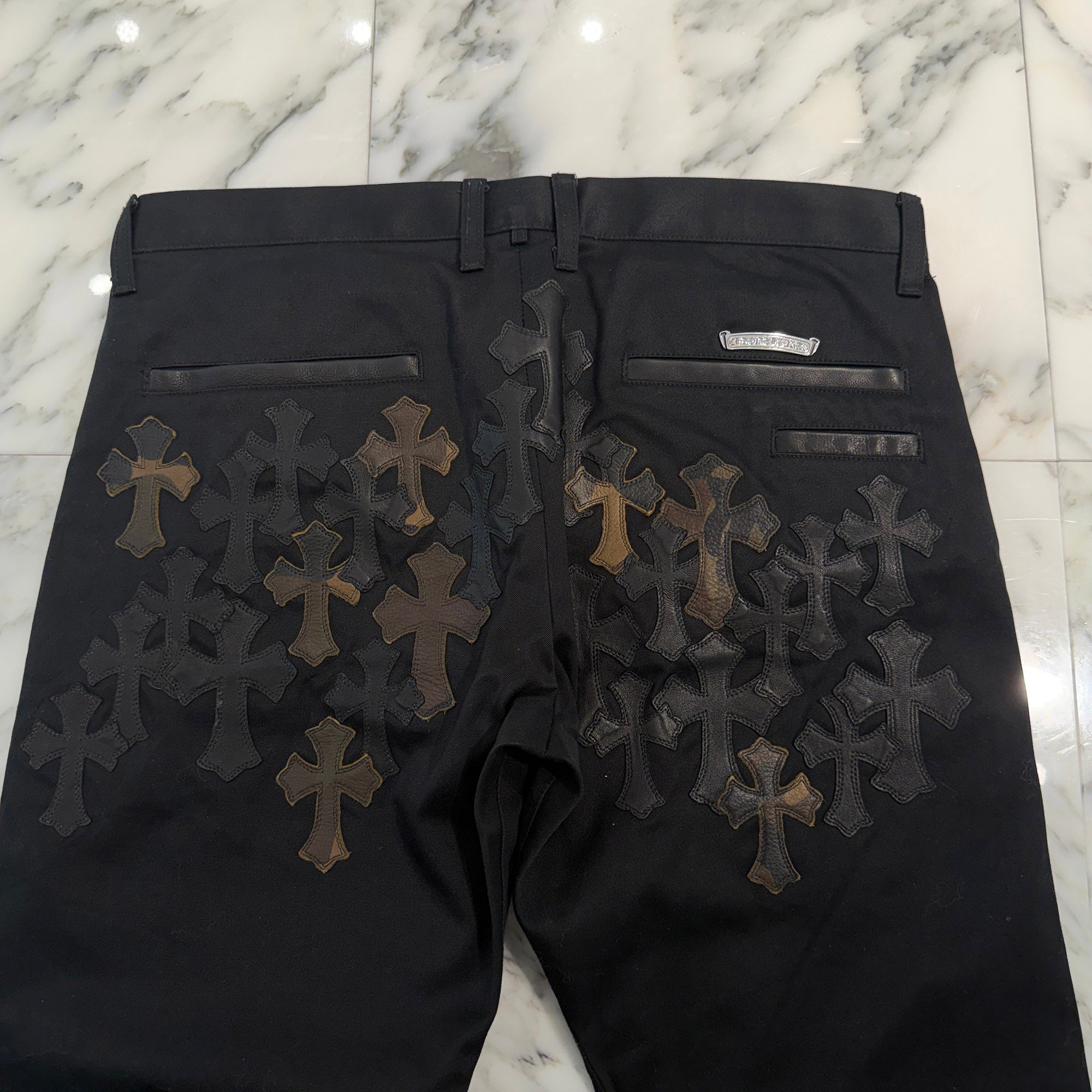 CHROME HEARTS Multi Leather Patch Cross Ball Button Cotton Chino Pants Size 36 クロムハーツ マルチレザーパッチ クロスボールボタン コットン チノパンツ サイズ36