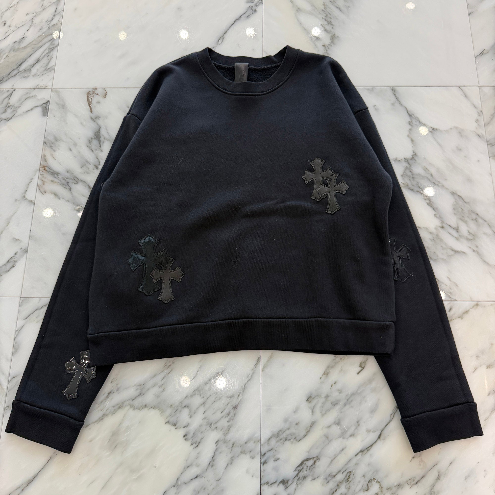 CHROME HEARTS Y NOT Multi Leather Cross Patch Sweatshirt Size S クロムハーツ ワイノット マルチレザークロスパッチ スウェットシャツ サイズS