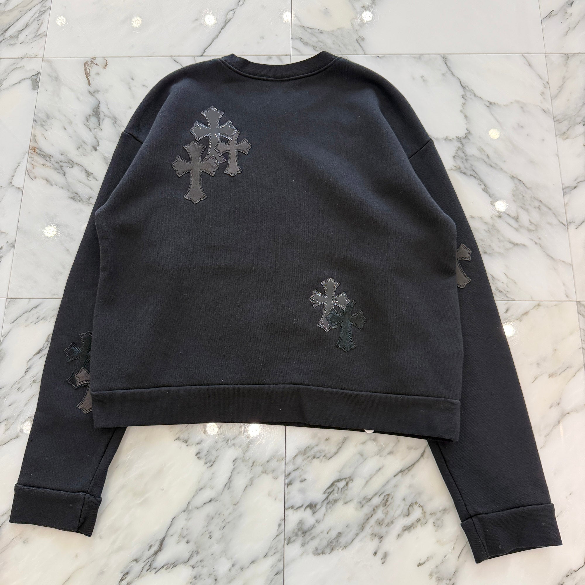 CHROME HEARTS Y NOT Multi Leather Cross Patch Sweatshirt Size S クロムハーツ ワイノット マルチレザークロスパッチ スウェットシャツ サイズS