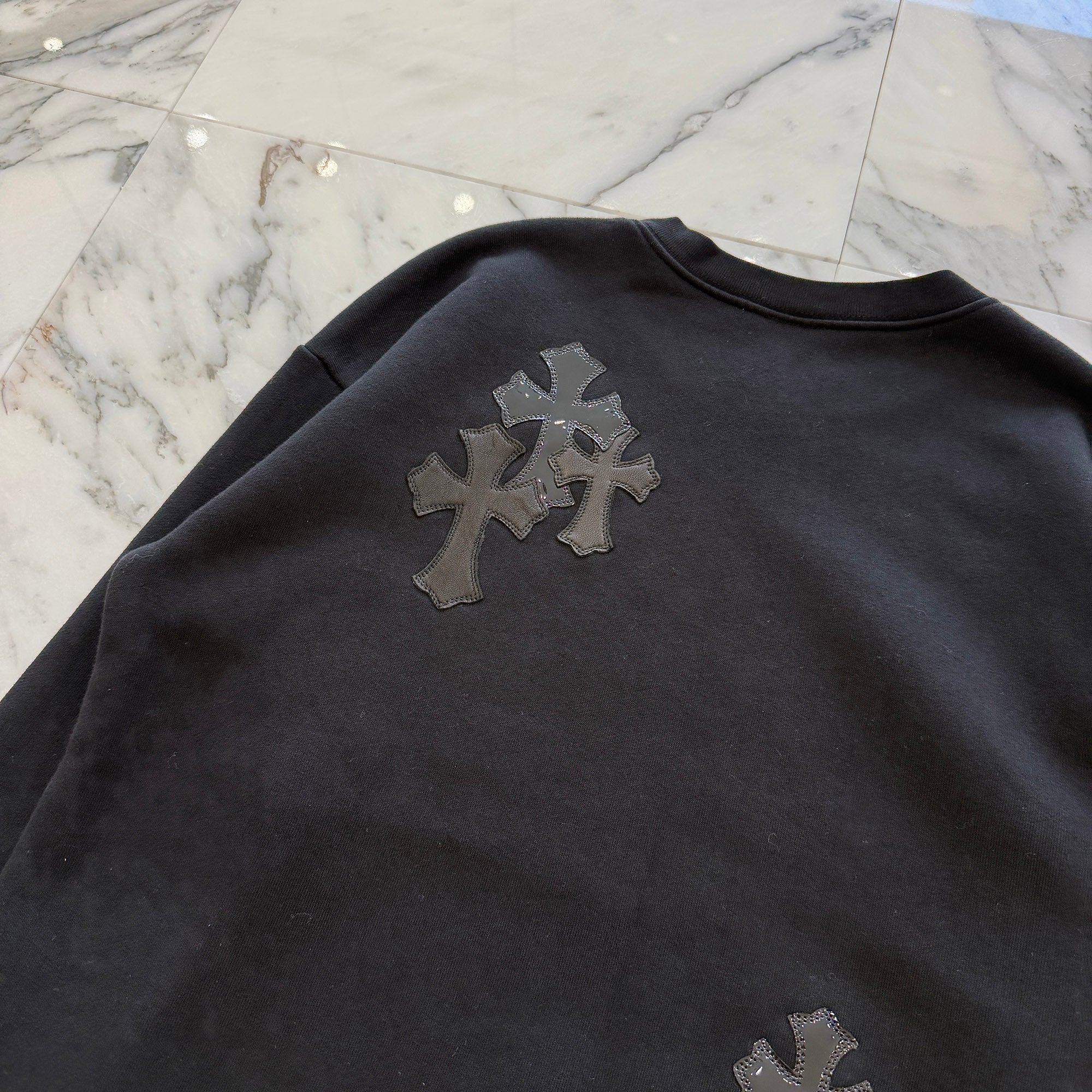 CHROME HEARTS Y NOT Multi Leather Cross Patch Sweatshirt Size S クロムハーツ ワイノット マルチレザークロスパッチ スウェットシャツ サイズS