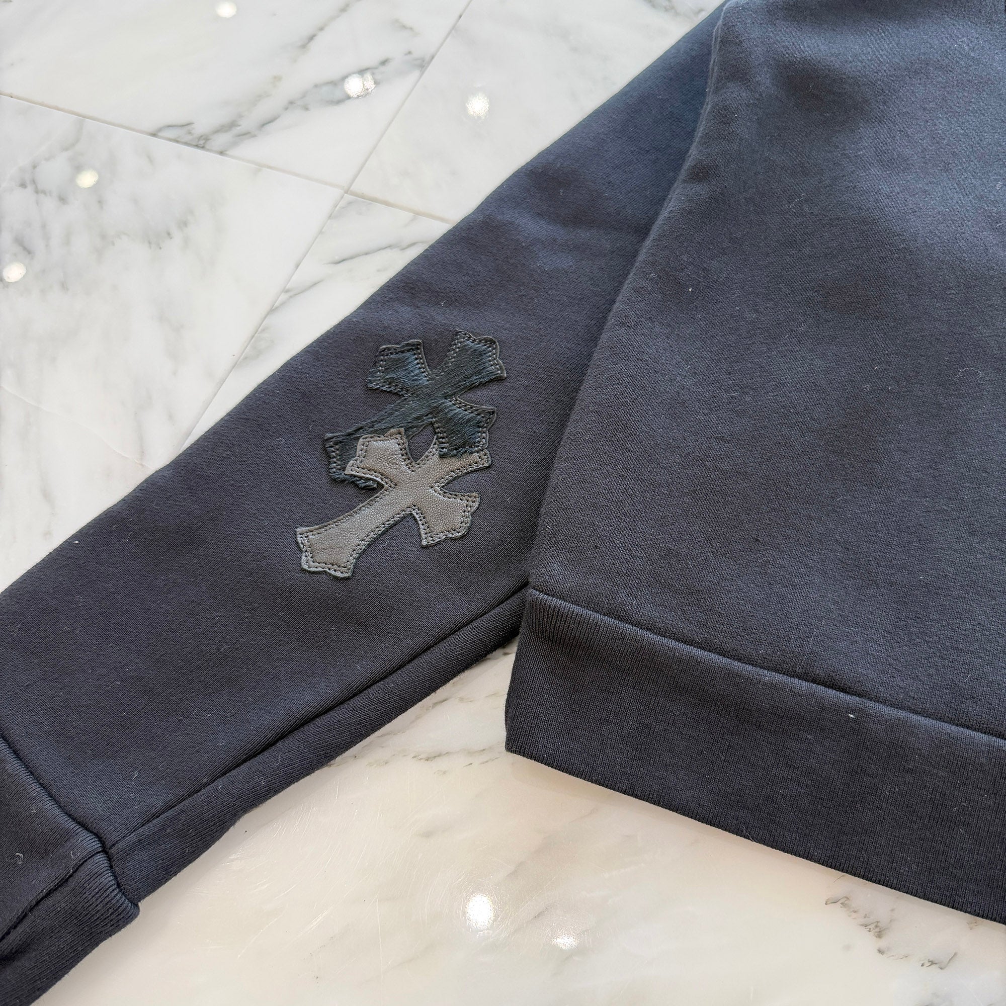 CHROME HEARTS Y NOT Multi Leather Cross Patch Sweatshirt Size S クロムハーツ ワイノット マルチレザークロスパッチ スウェットシャツ サイズS