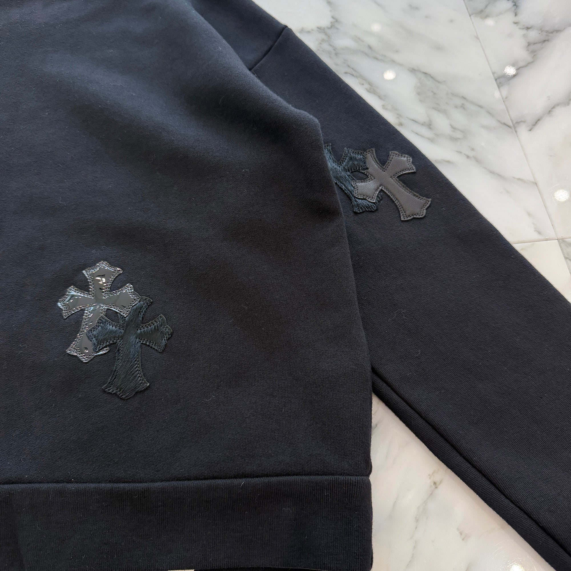 CHROME HEARTS Y NOT Multi Leather Cross Patch Sweatshirt Size S クロムハーツ ワイノット マルチレザークロスパッチ スウェットシャツ サイズS
