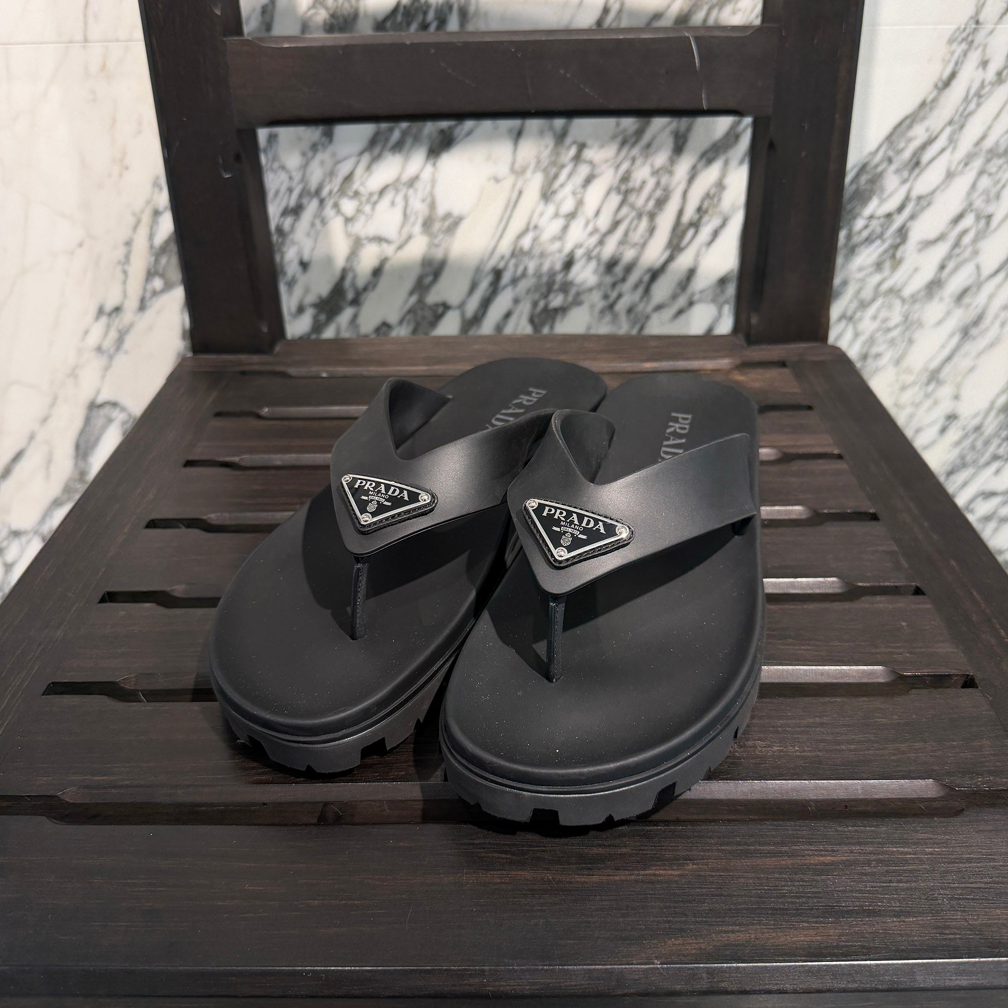 PRADA 2023SS Triangle Logo Plate Rubber Tongs Sandal 2Y3130 Size 9 1/2 (約28.5cm) プラダ トライアングルロゴプレート ラバートングサンダル サイズ9 1/2 (約28.5cm)