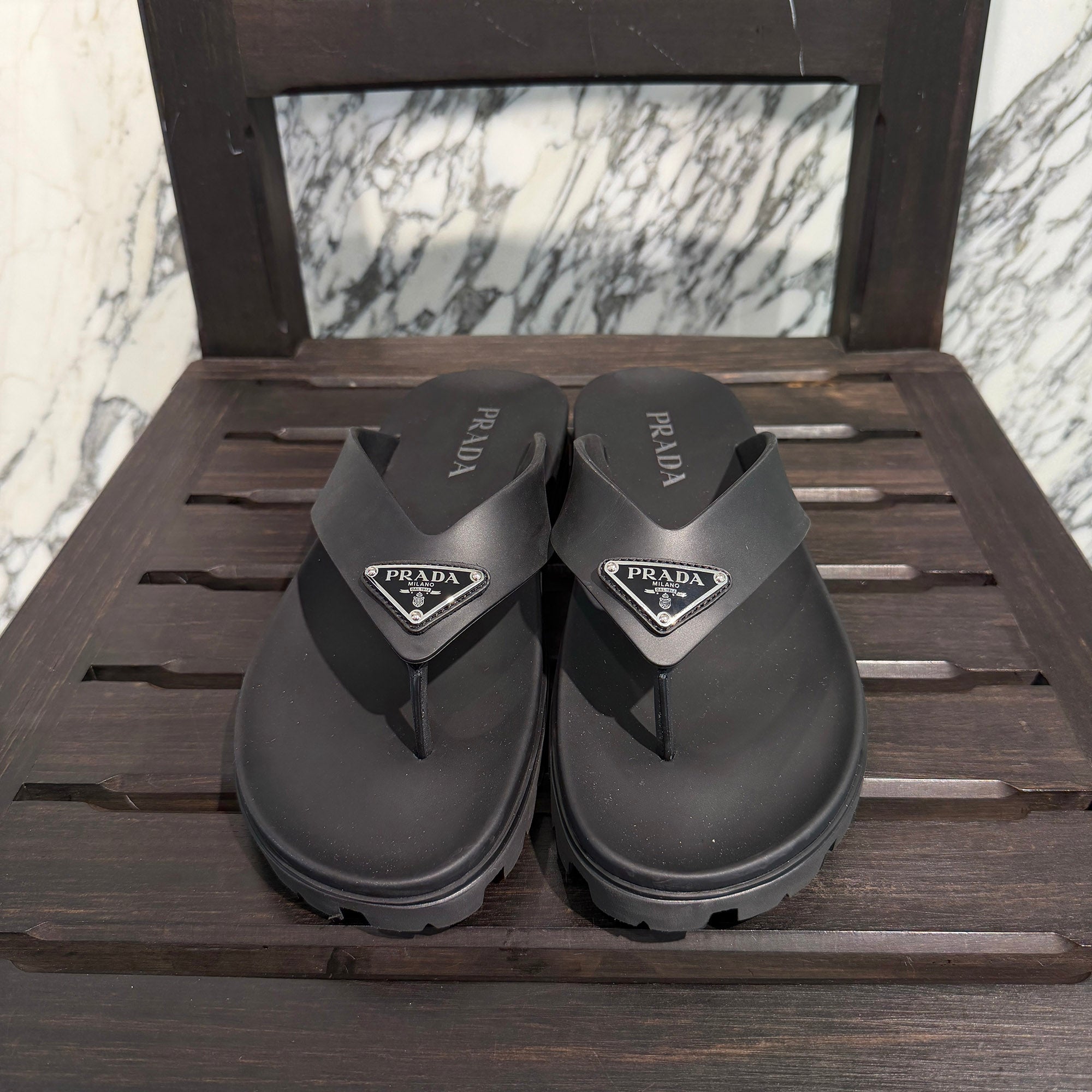 PRADA 2023SS Triangle Logo Plate Rubber Tongs Sandal 2Y3130 Size 9 1/2 (約28.5cm) プラダ トライアングルロゴプレート ラバートングサンダル サイズ9 1/2 (約28.5cm)