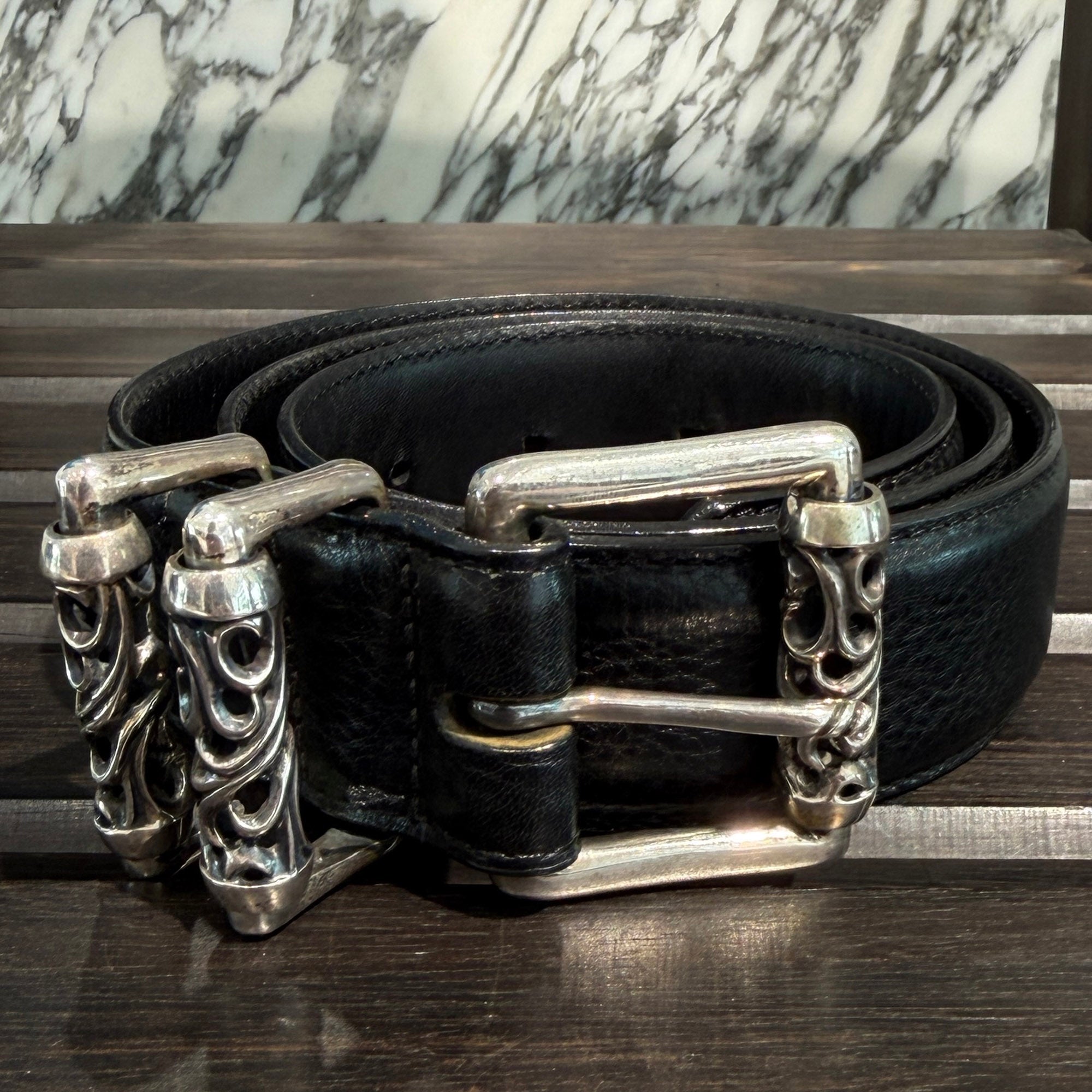 CHROME HEARTS 3PC Roller Leather Belt Size 32 inch クロムハーツ 3PC ローラー レザーベルト サイズ32インチ