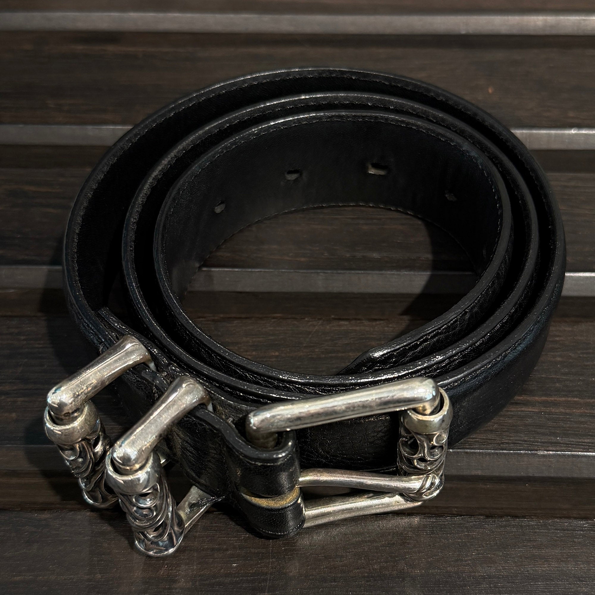 CHROME HEARTS 3PC Roller Leather Belt Size 32 inch クロムハーツ