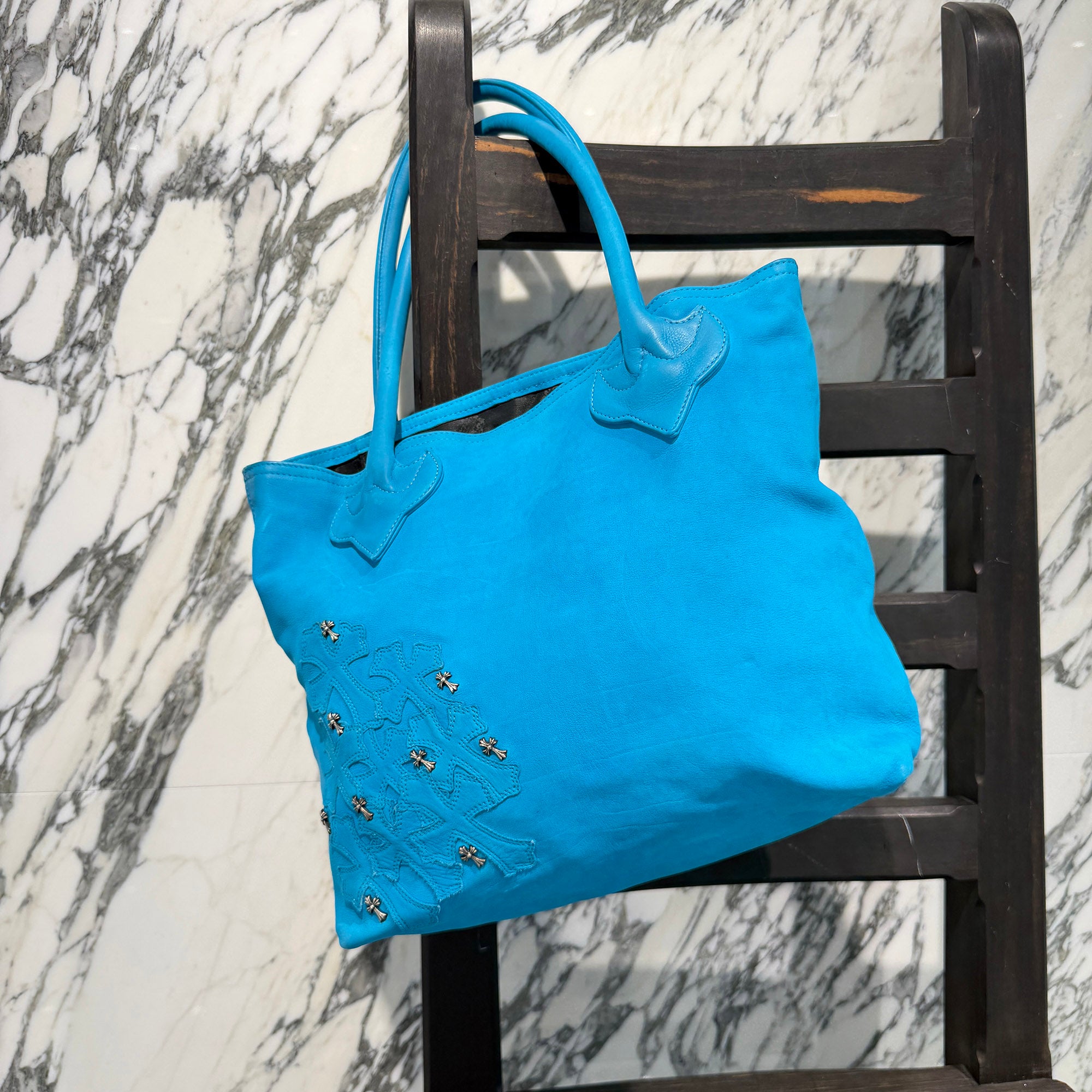 CHROME HEARTS Baby Fat Cemetery Cross Patch FS Leather Tote Bag クロムハーツ ベビーファット セメタリークロスパッチ FS レザートートバッグ