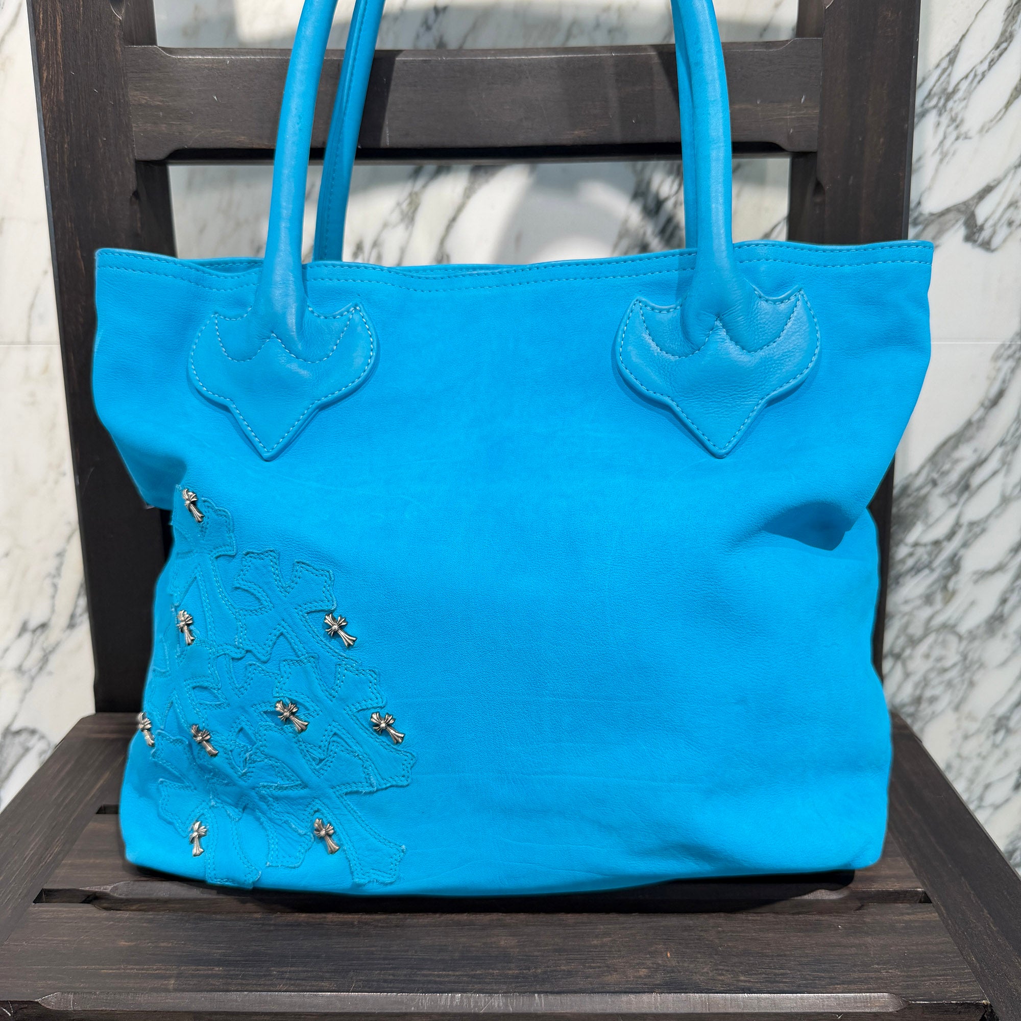 CHROME HEARTS Baby Fat Cemetery Cross Patch FS Leather Tote Bag クロムハーツ ベビーファット セメタリークロスパッチ FS レザートートバッグ