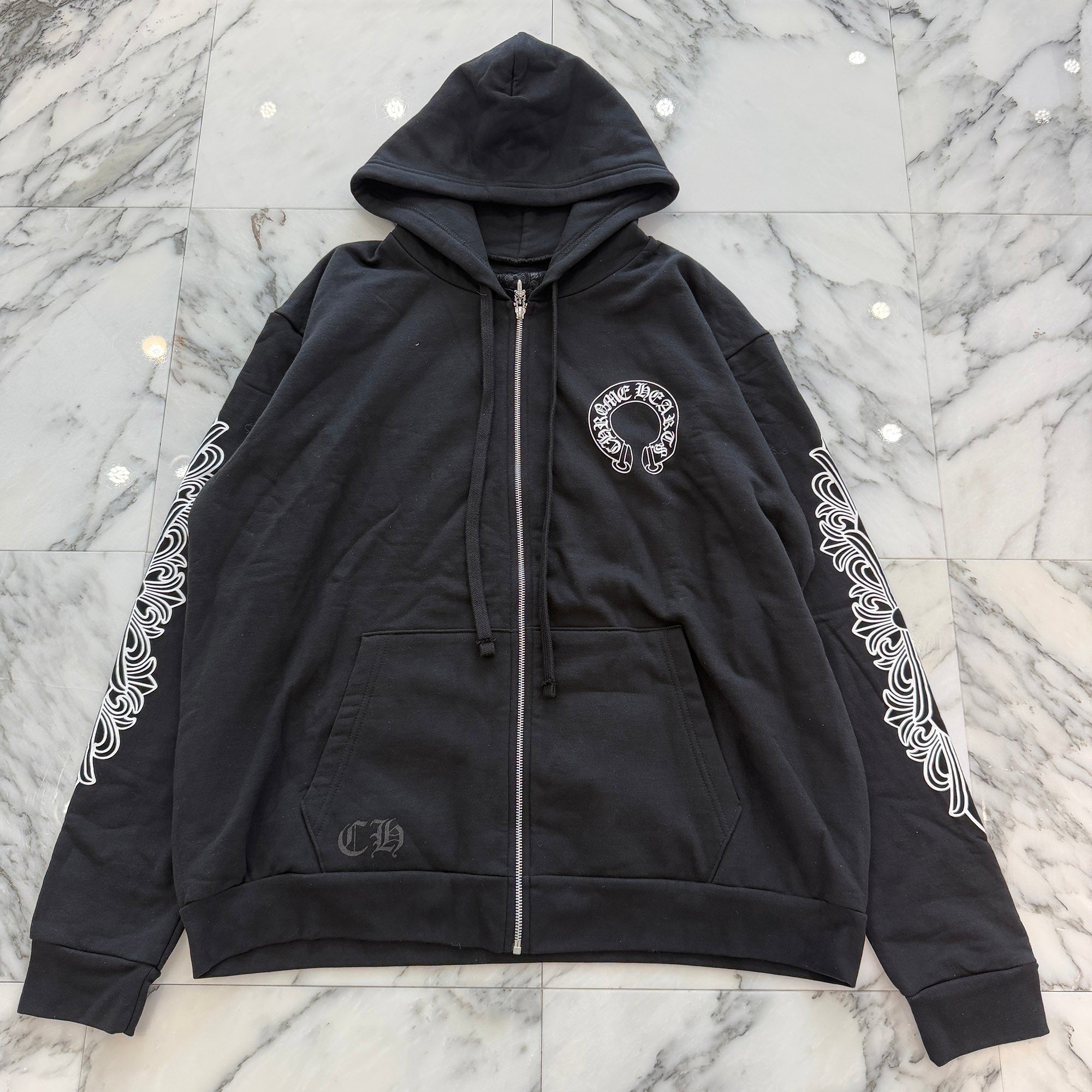 CHROME HEARTS Floral Cross Horseshoe Zip Up Hoodie Size XL クロムハーツ フローラルクロス ホースシュー ジップアップフーディ サイズXL