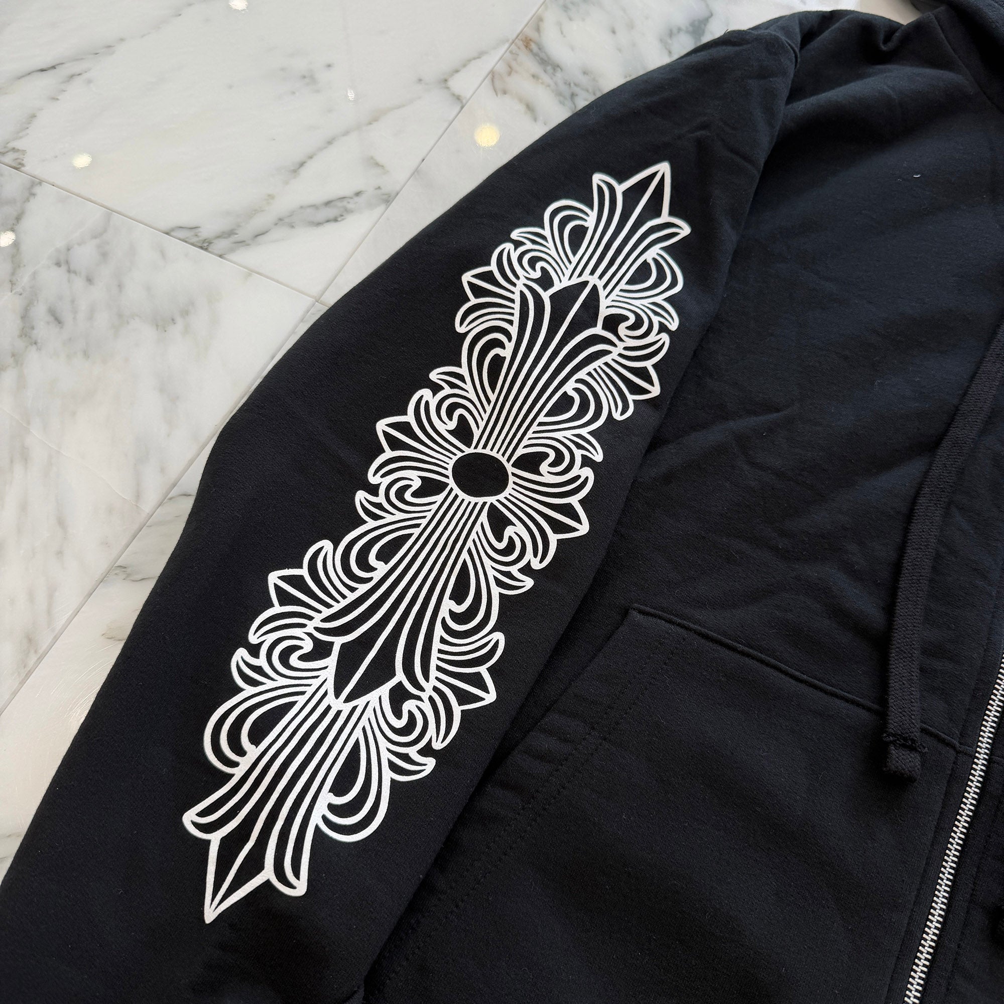 CHROME HEARTS Floral Cross Horseshoe Zip Up Hoodie Size XL クロム