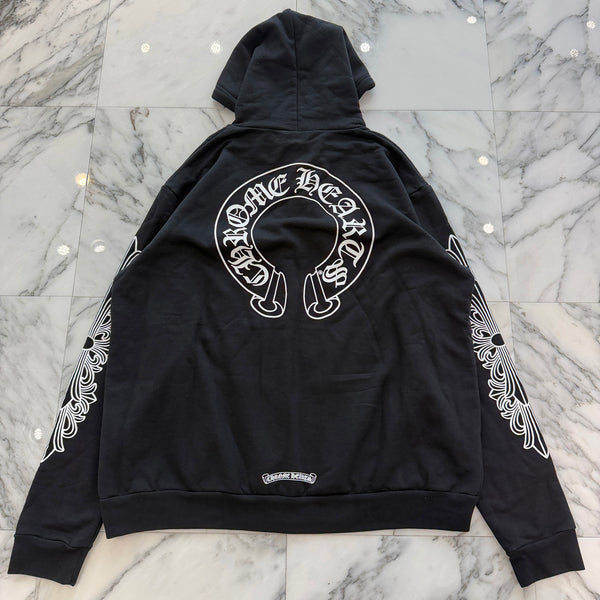 CHROME HEARTS Floral Cross Horseshoe Zip Up Hoodie Size L クロムハーツ フローラルクロス ホースシュー ジップアップフーディ サイズL